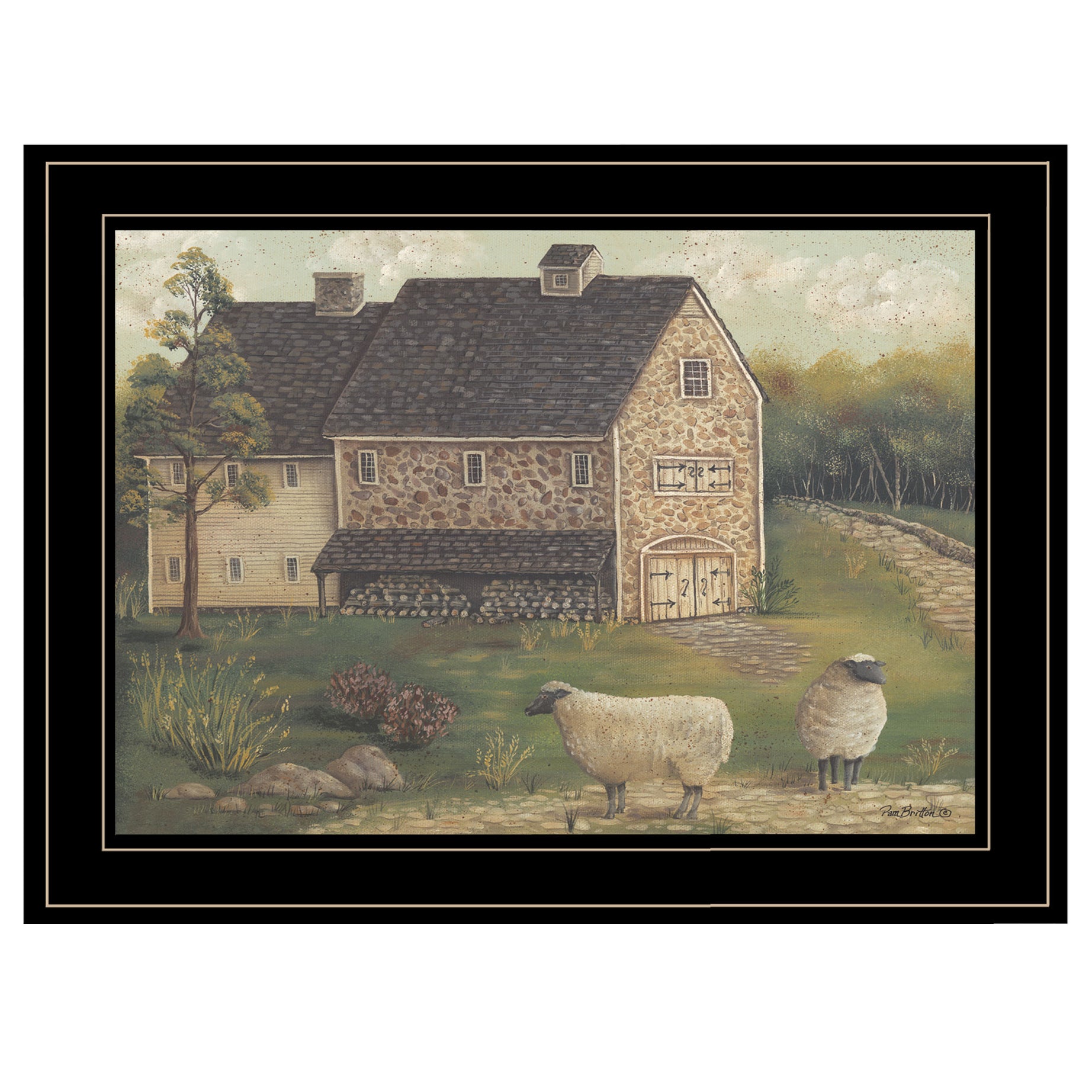 "Stone Barn" By Pam Britton, Ready to Hang Framed Print, Black Frame--1