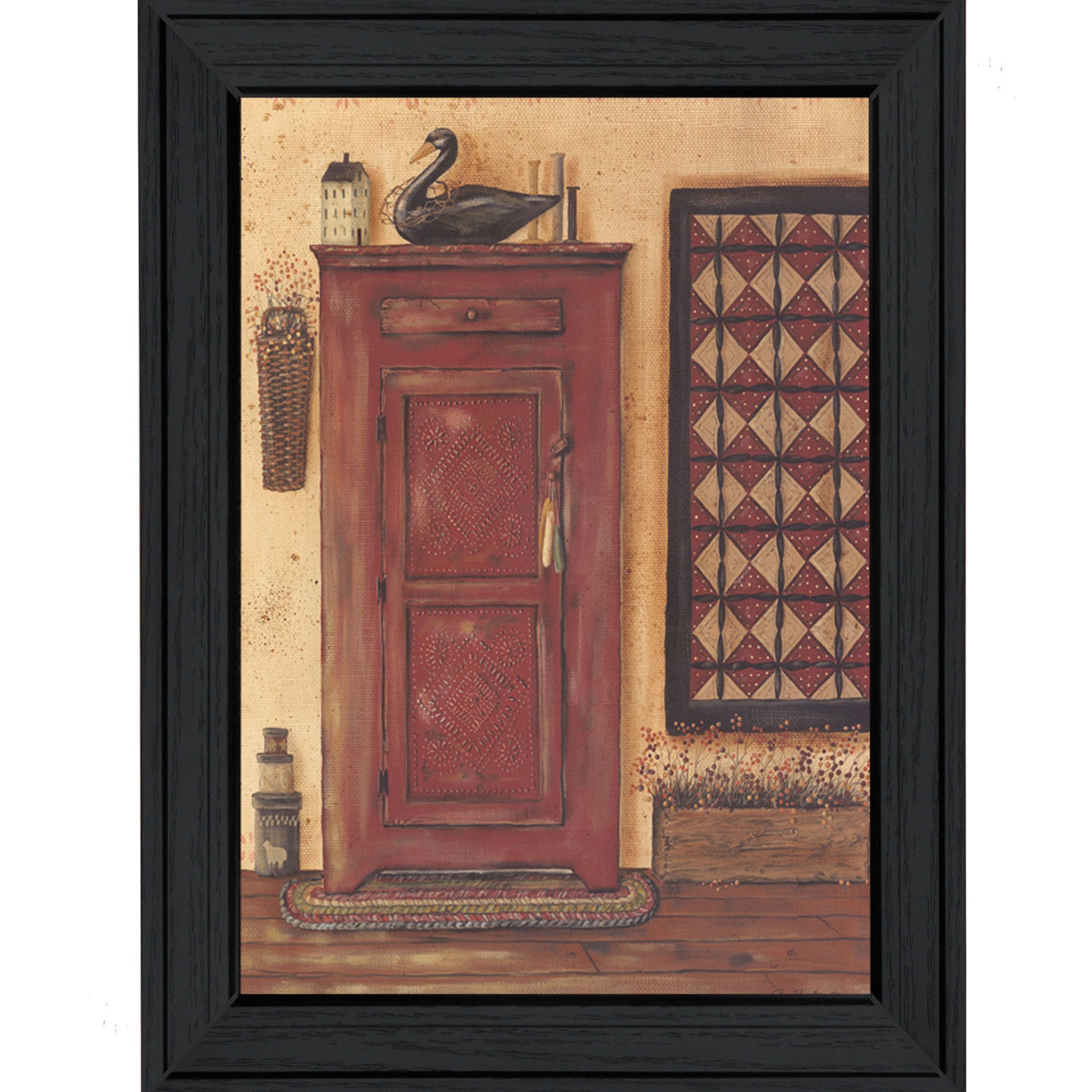 "Old Red Pie Safe" By Pam Britton, Printed Wall Art, Ready To Hang Framed Poster, Black Frame--1