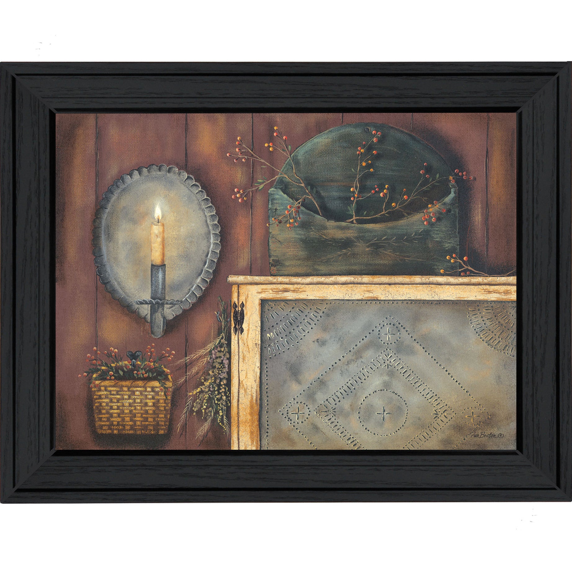 "Tin Sconce" By Pam Britton, Printed Wall Art, Ready To Hang Framed Poster, Black Frame--1