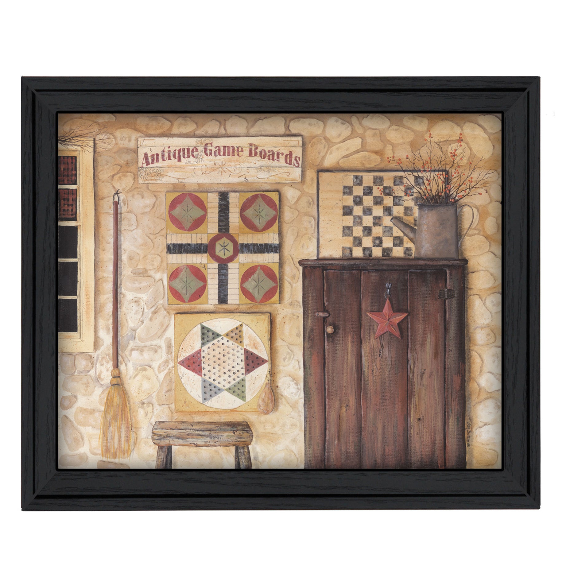 "Antique Game Boards" By Pam Britton, Printed Wall Art, Ready To Hang Framed Poster, Black Frame--1