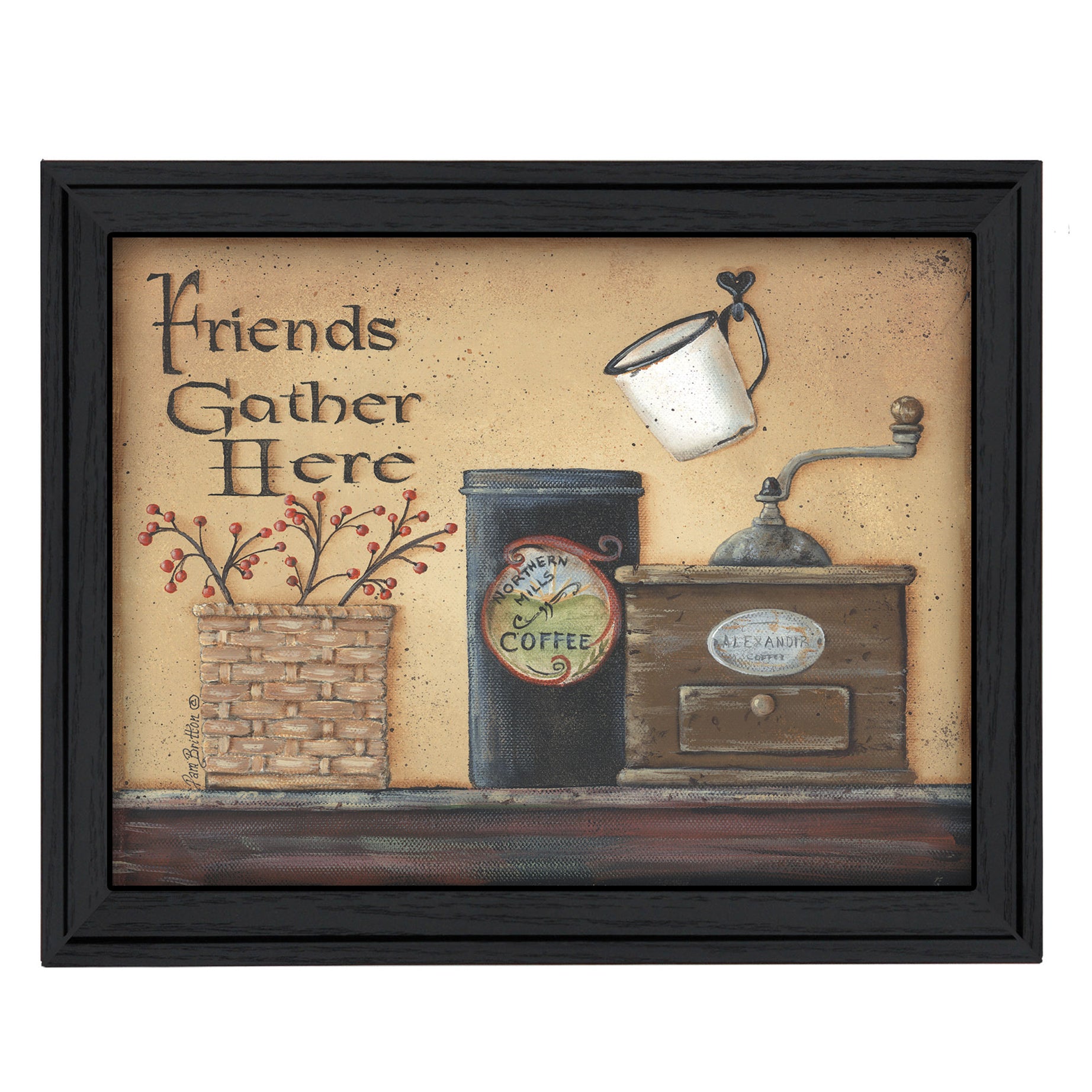 "Friends Gather Here" By Pam Britton, Printed Wall Art, Ready To Hang Framed Poster, Black Frame--1