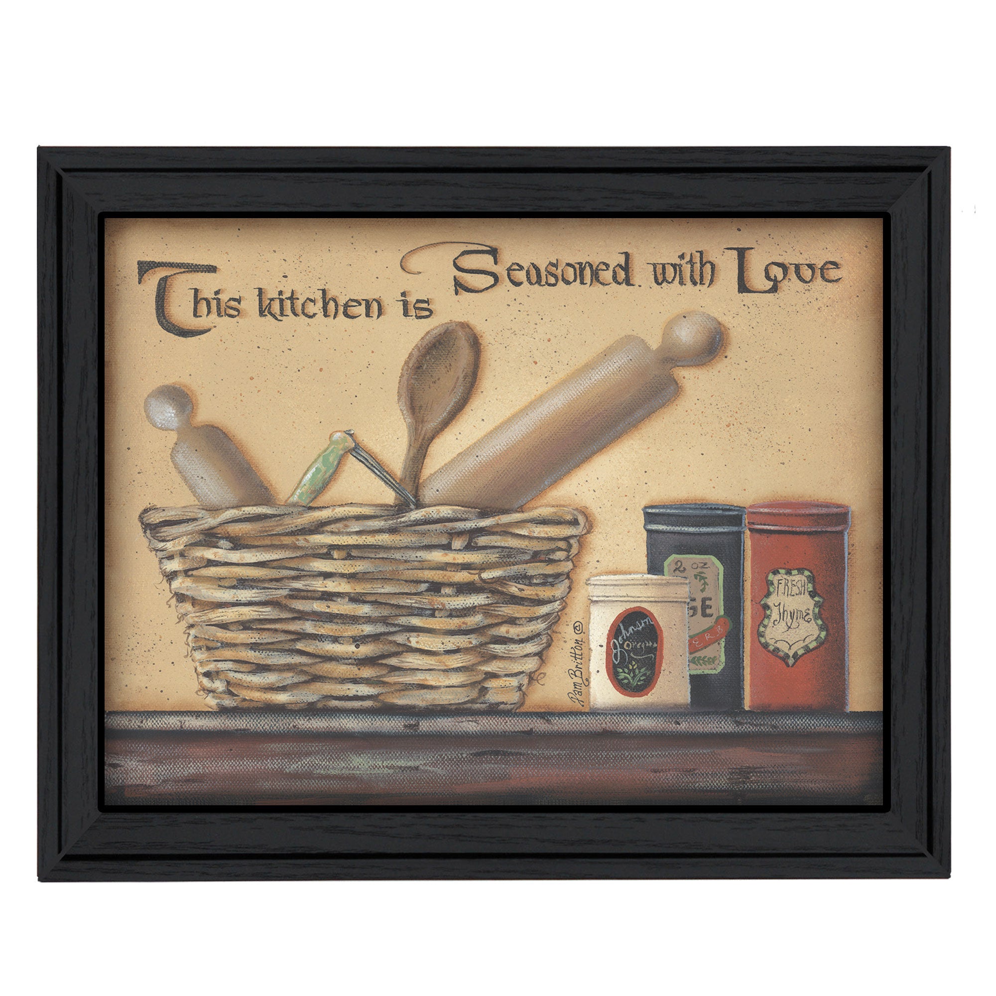 "Seasoned with Love" By Pam Britton, Printed Wall Art, Ready To Hang Framed Poster, Black Frame--1