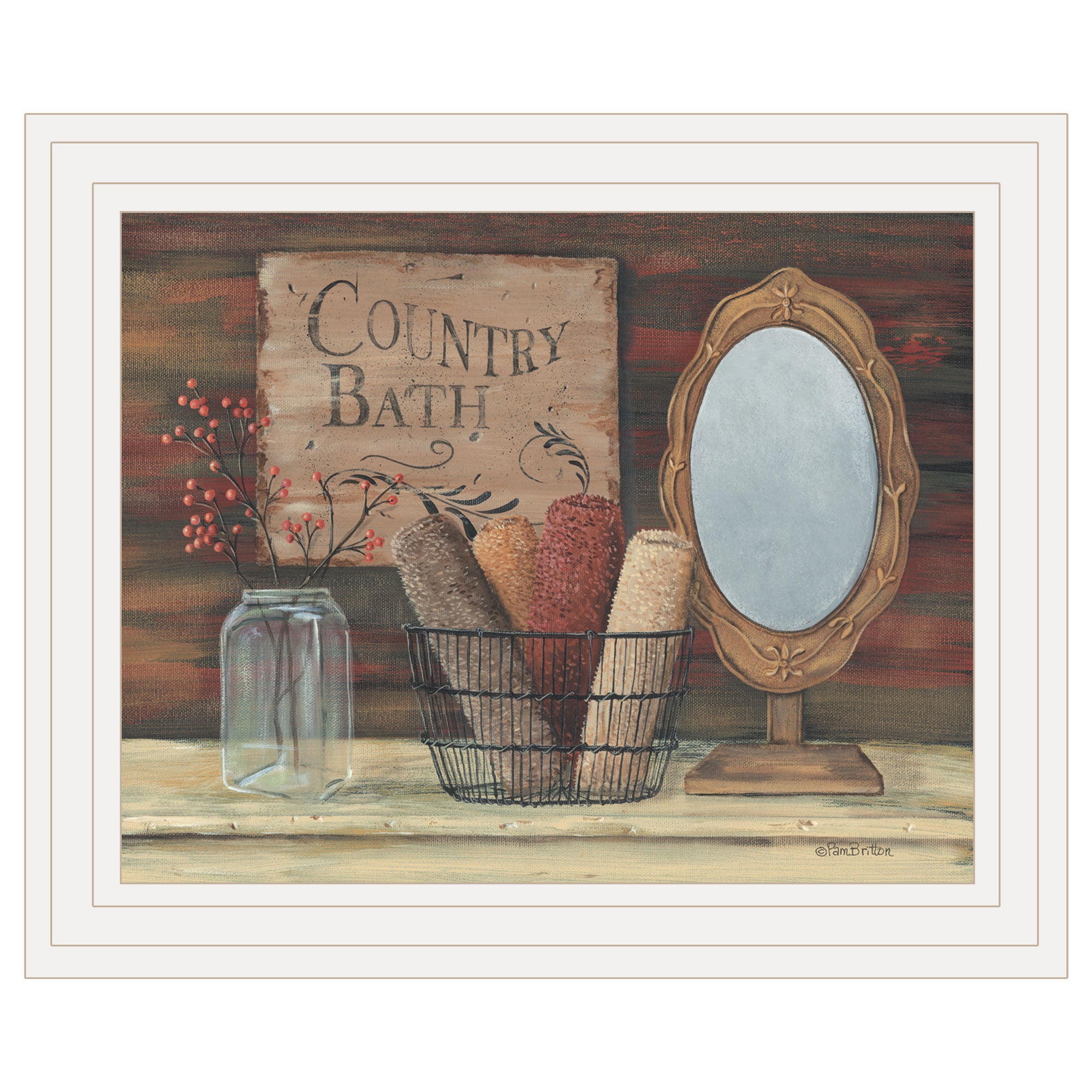 "Country Bath" by Pam Britton, Ready to Hang Framed print, White Frame--1