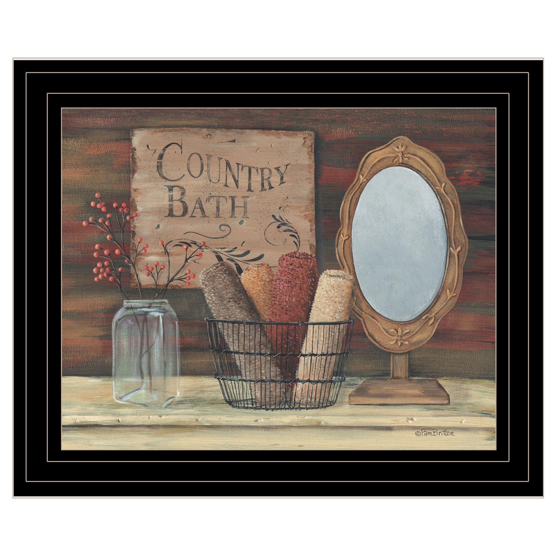 "Country Bath" by Pam Britton, Ready to Hang Framed Print, Black Frame--1