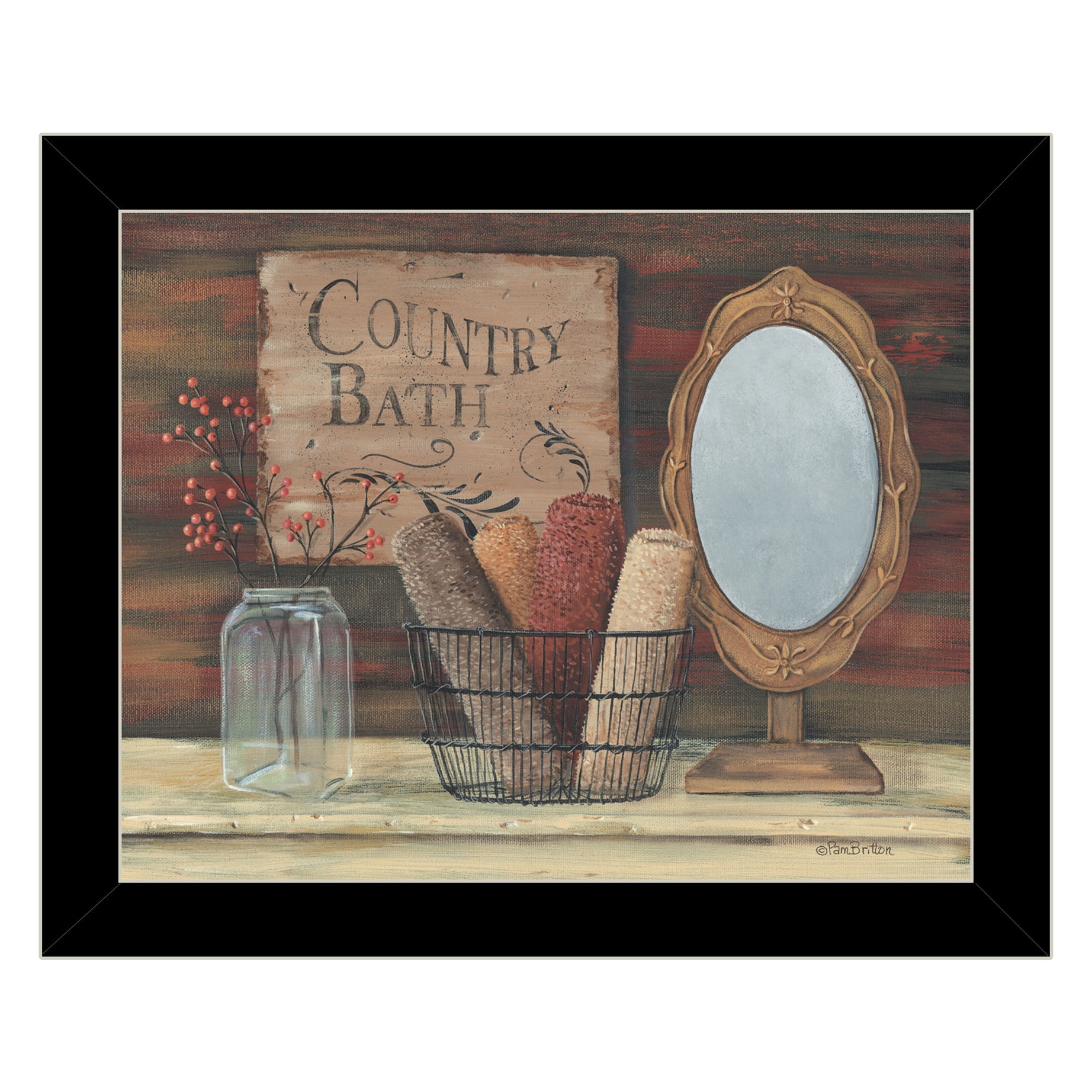 "Country Bath" by Pam Britton, Ready to Hang Framed Print, Black Frame--1