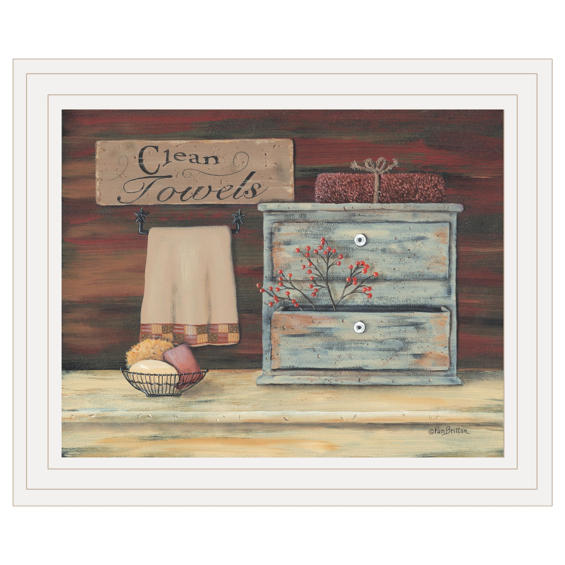 "Clean Towels" By Pam Britton, Ready to Hang Framed Print, White Frame--1