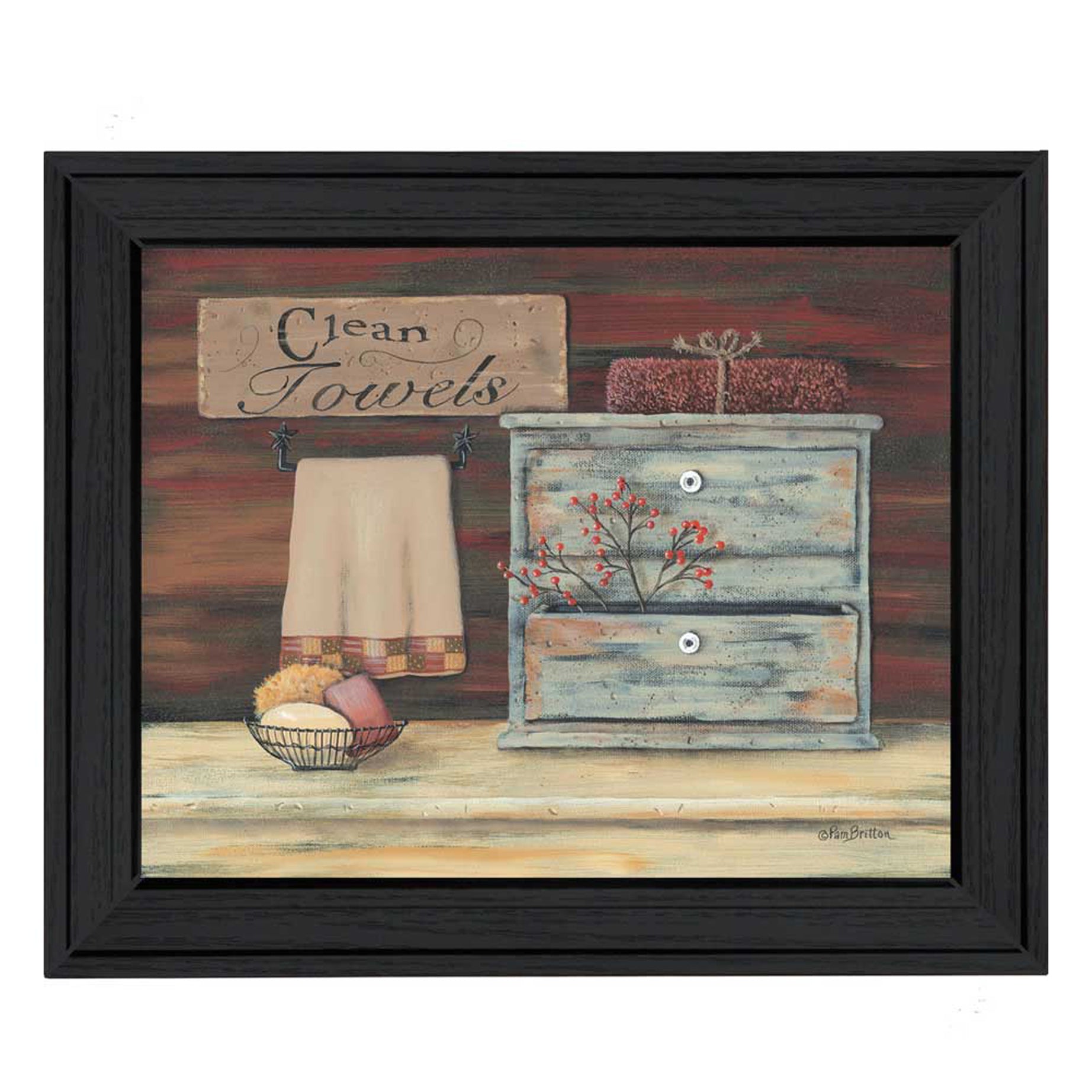 "Clean Towels" By Pam Britton, Printed Wall Art, Ready To Hang Framed Poster, Black Frame--1