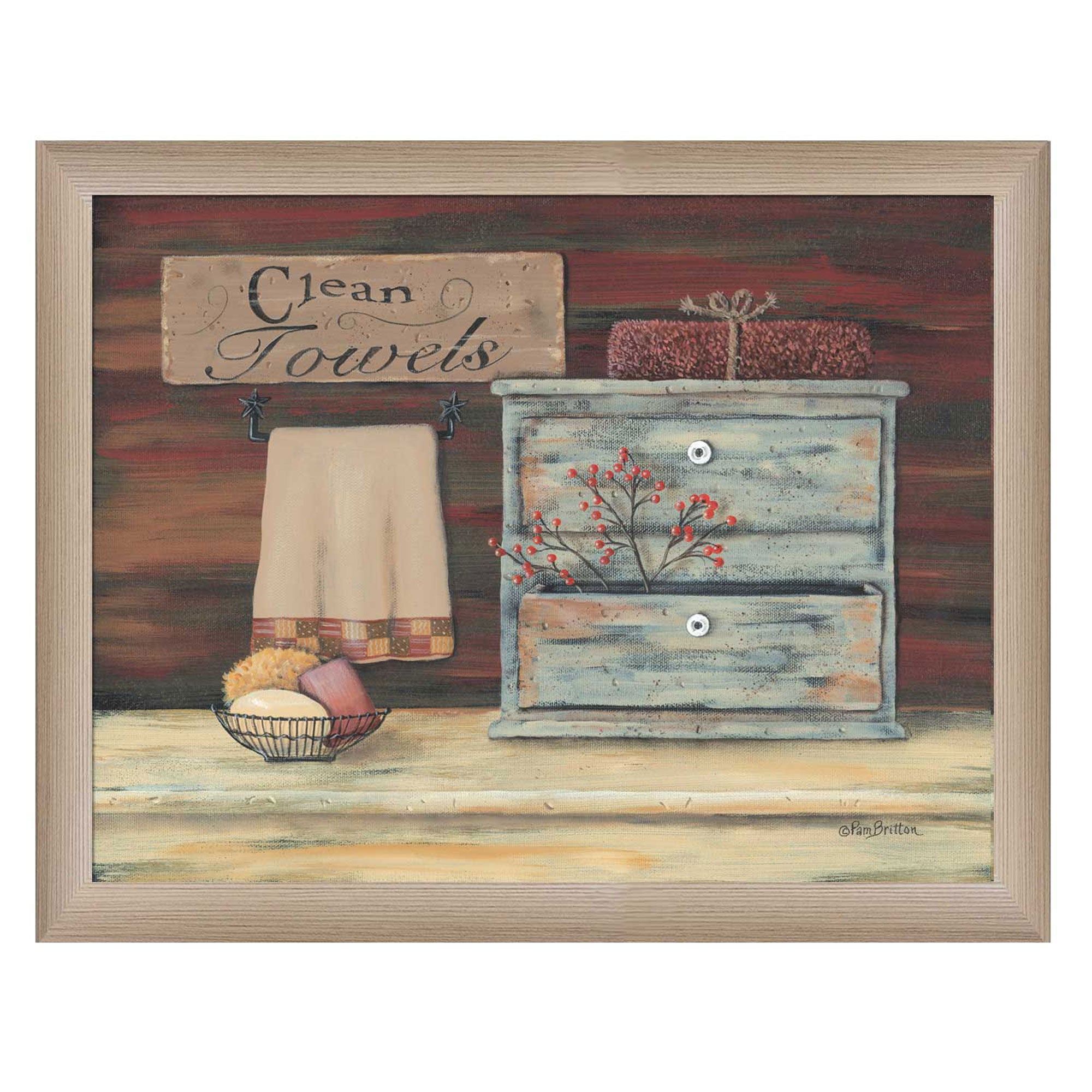 "Clean Towels" by Artisan Pam Britton, Ready to Hang Framed Print, Brown Frame--1