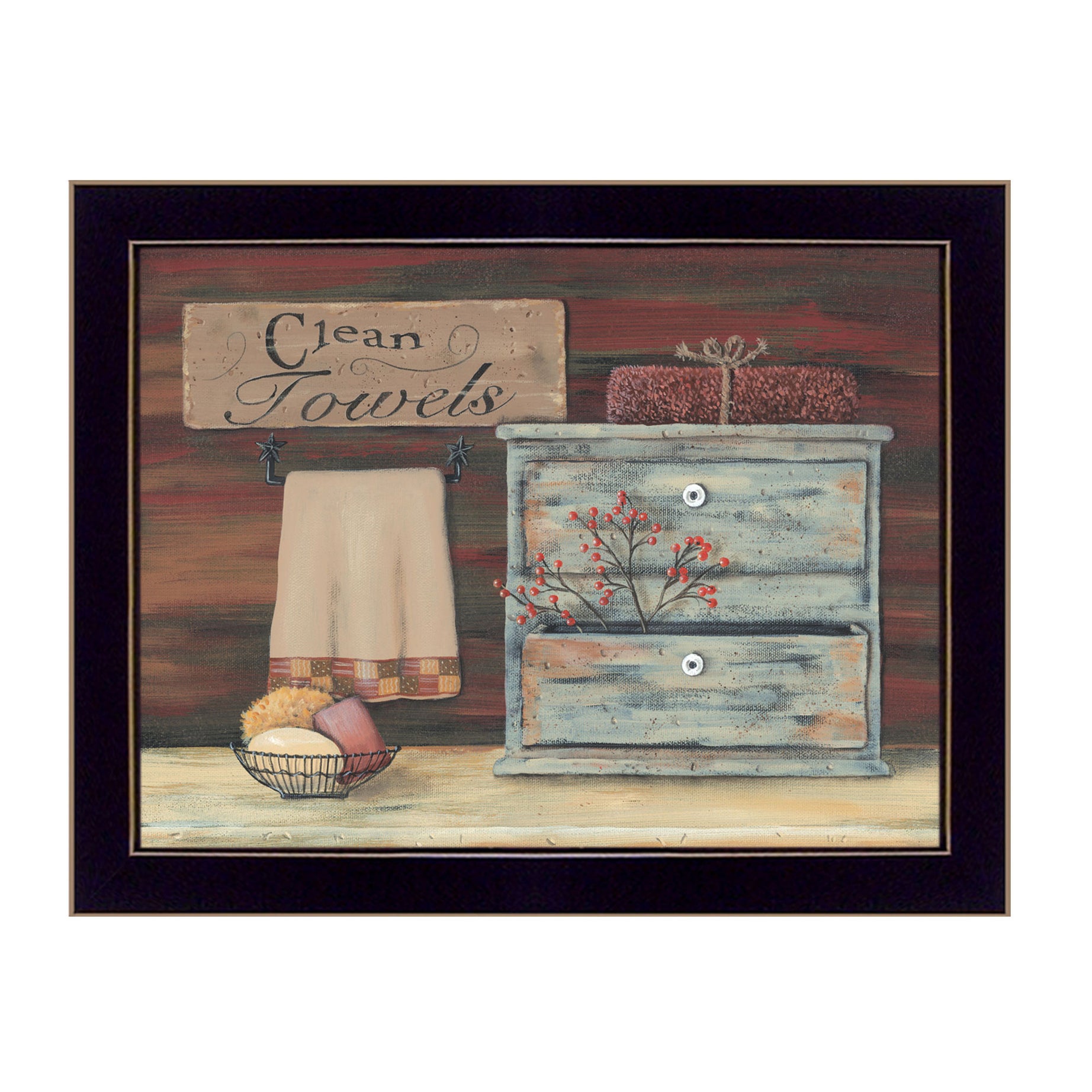 "Clean Towels" by Artisan Pam Britton, Ready to Hang Framed Print, Black Frame--1