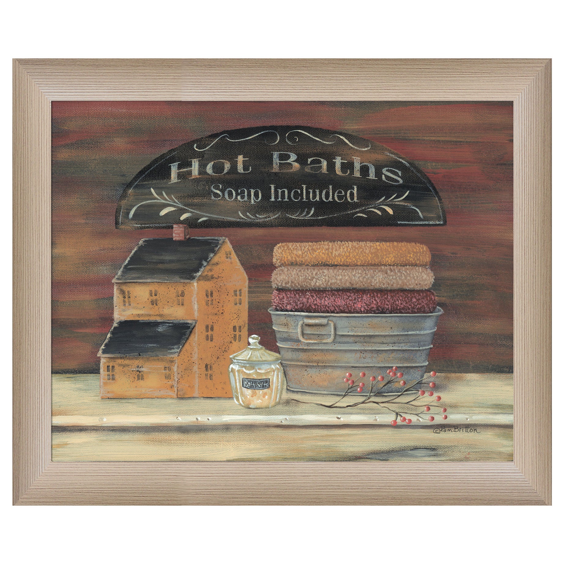 "HOT BATH" by Pam Britton, Ready to Hang Framed print, Taupe Frame--1