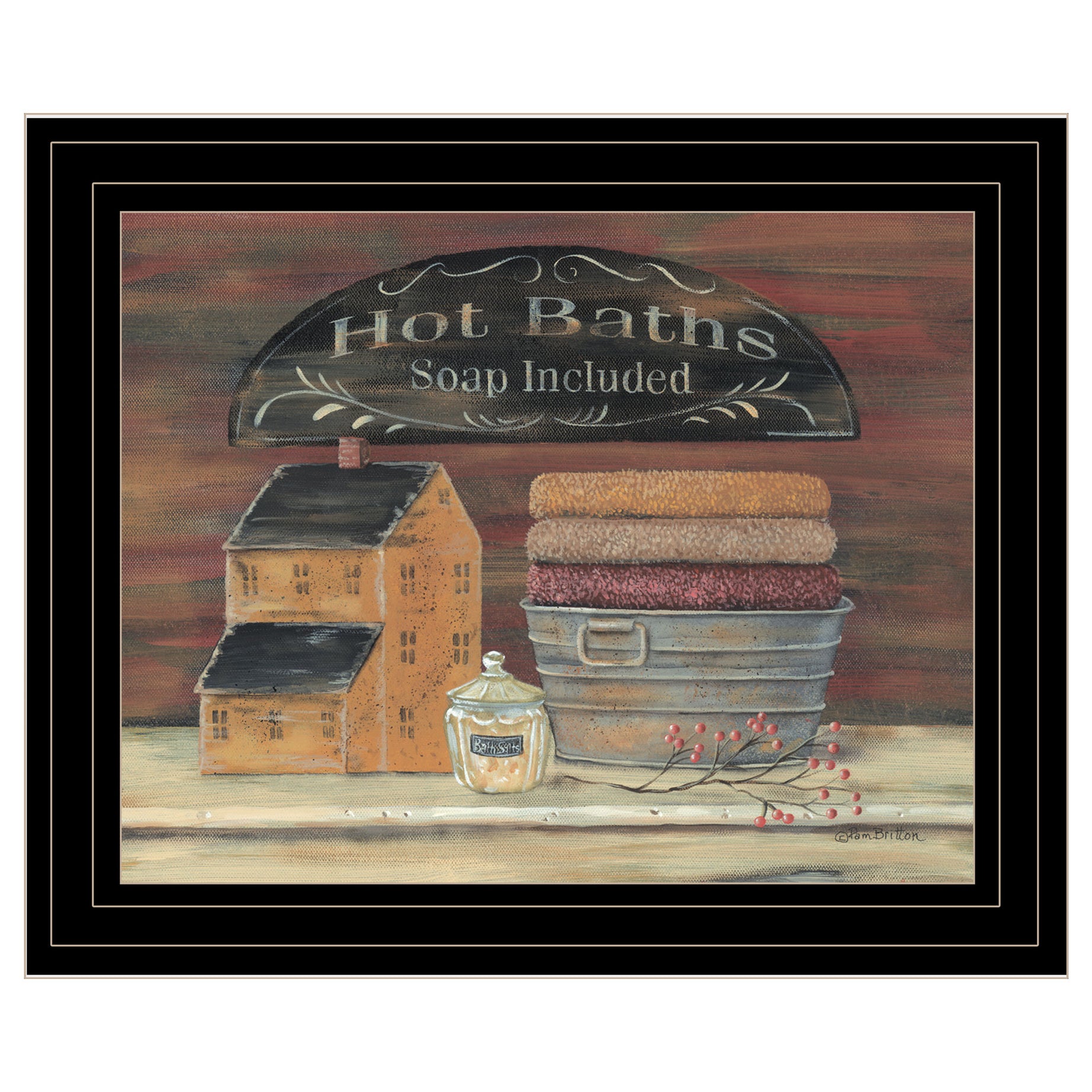 "HOT BATH" by Pam Britton, Ready to Hang Framed Print, Black Frame--1