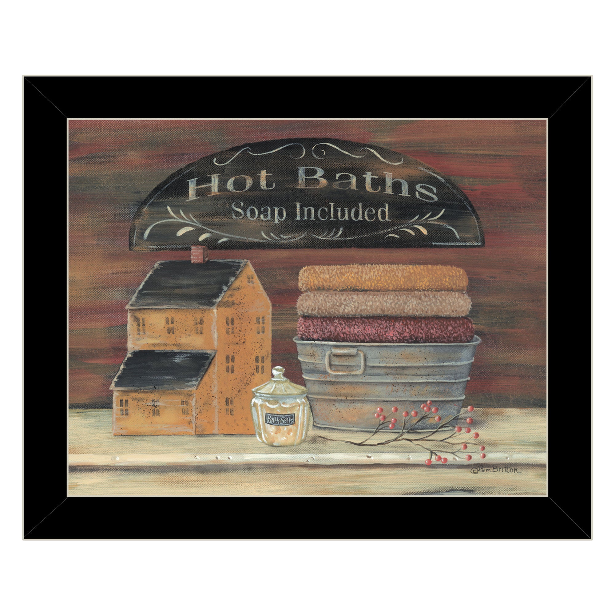 "HOT BATH" by Pam Britton, Ready to Hang Framed Print, Black Frame--1