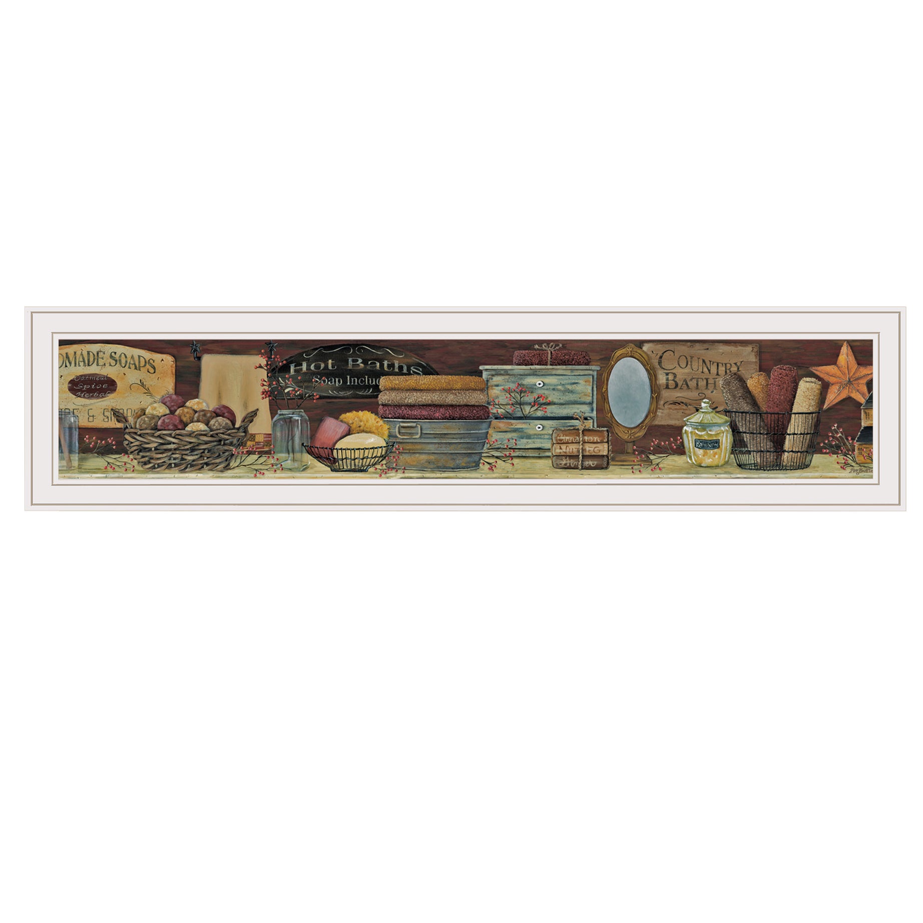 "Country Bath Shelf" by Pam Britton, Ready to Hang Framed print, White Frame--1