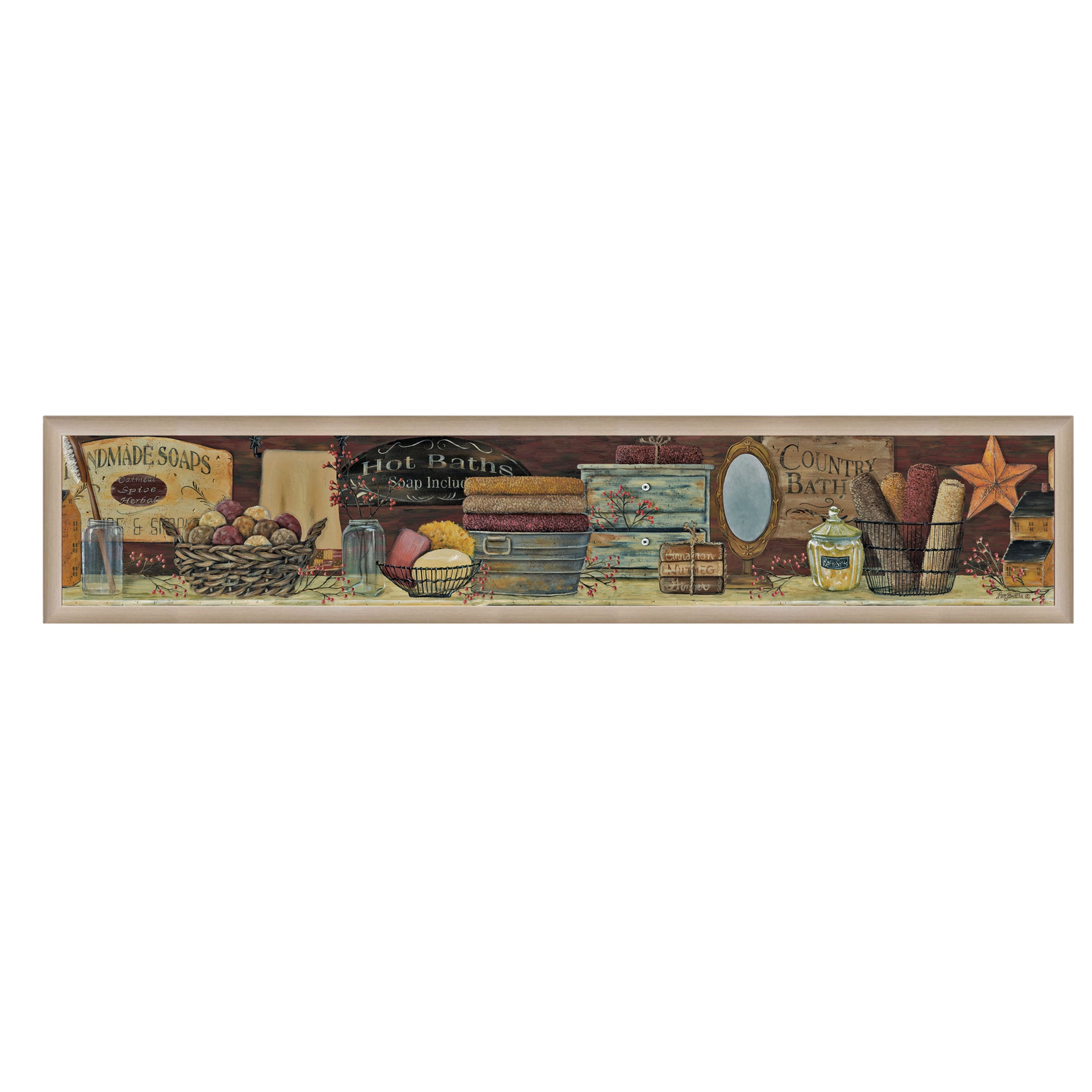 "Country Bath Shelf" by Artisan Pam Britton, Ready to Hang Framed Print, Brown Frame--1