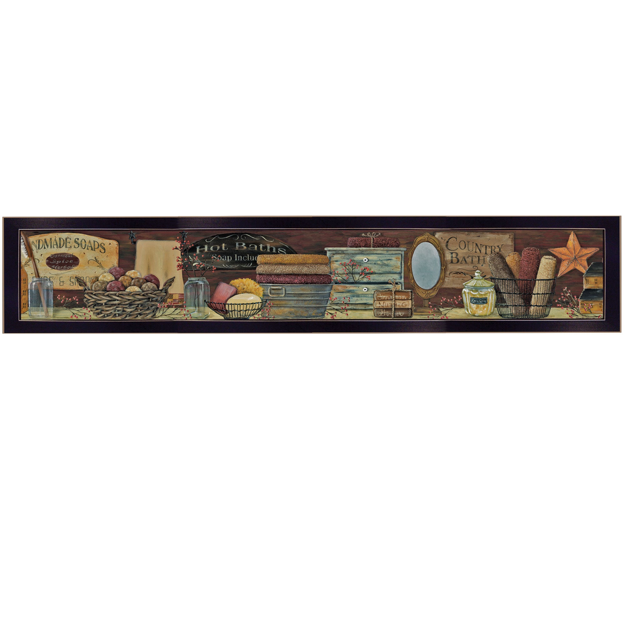 "Country Bath Shelf" by Pam Britton, Ready to Hang Framed Print, Black Frame--1