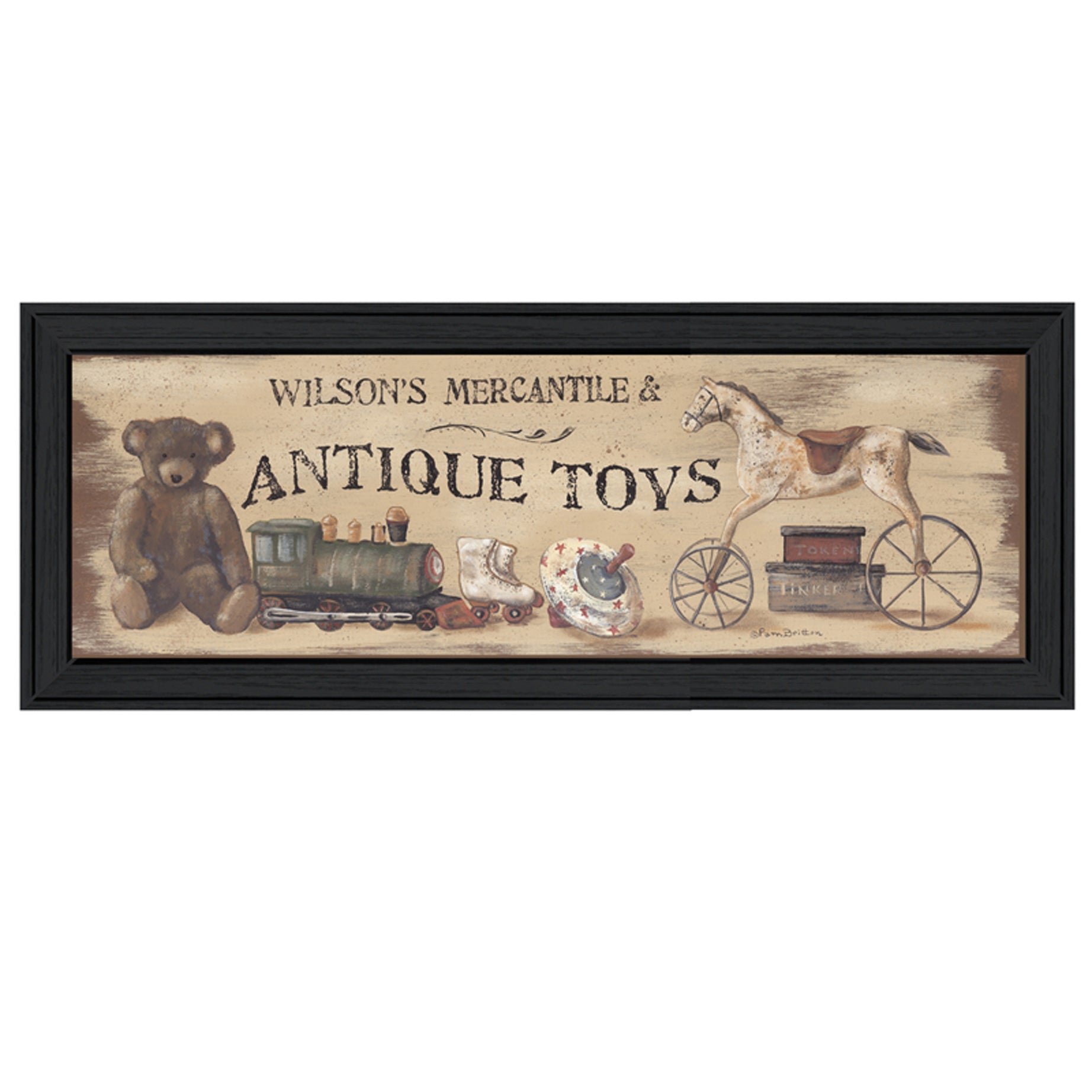 "Antique Toys" By Pam Britton, Printed Wall Art, Ready To Hang Framed Poster, Black Frame--1