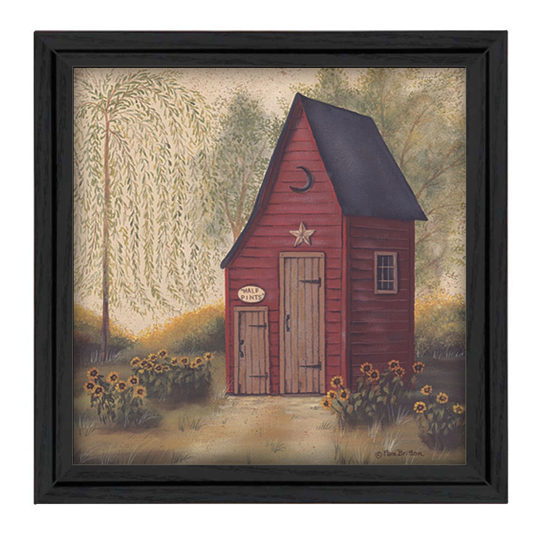 "Folk Art Outhouse" By Pam Britton, Printed Wall Art, Ready To Hang Framed Poster, Black Frame--1