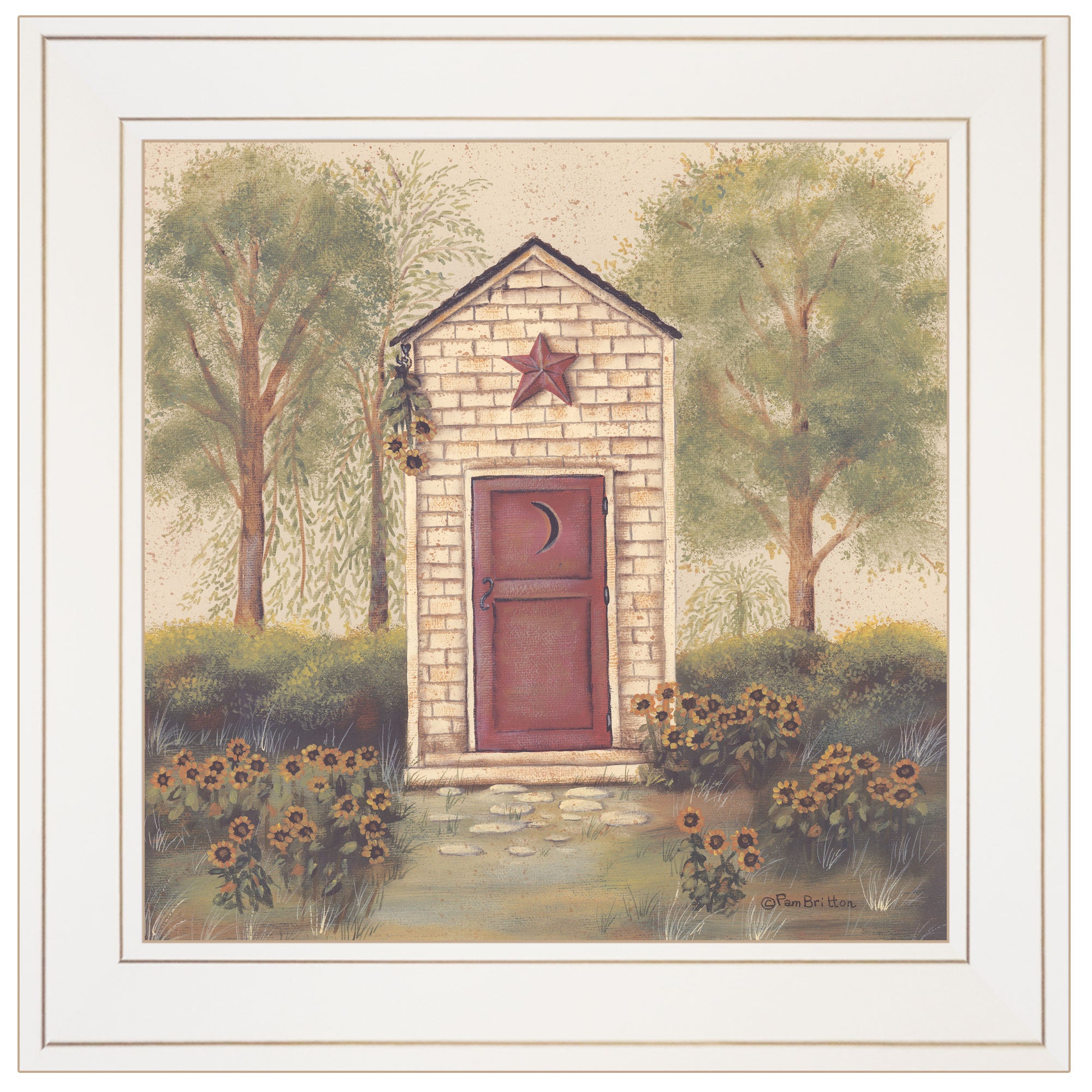 "Folk Art Outhouse III" by Pam Britton, Ready to Hang Framed Print, White Frame--1