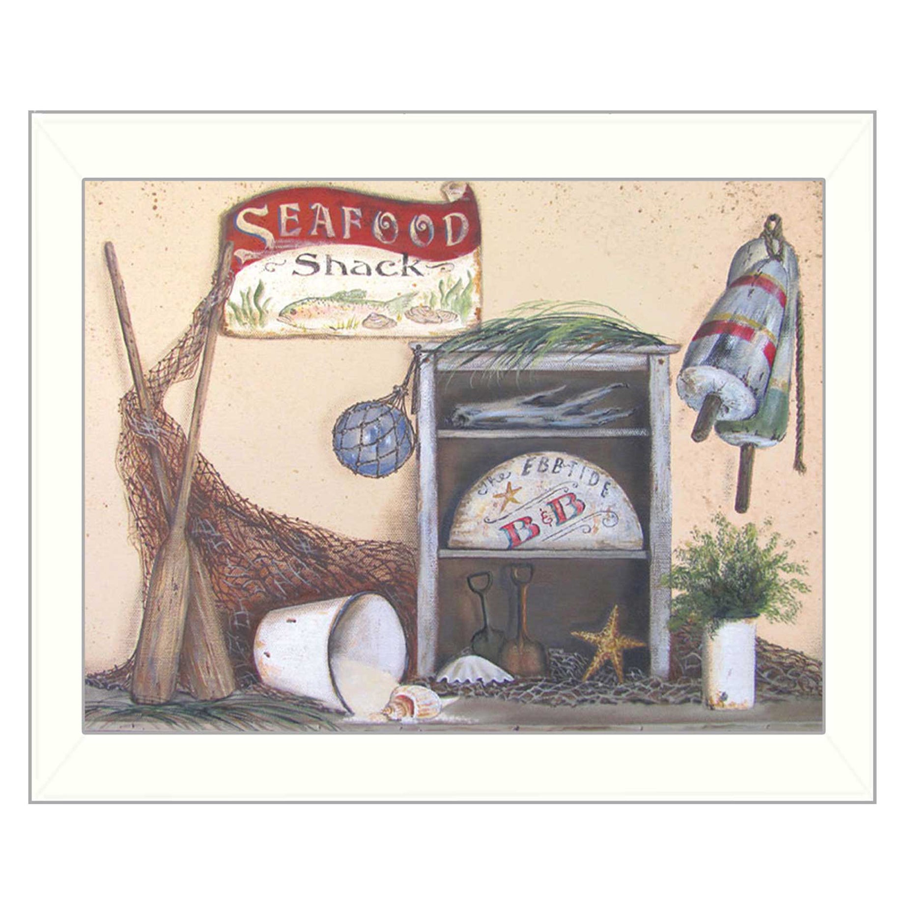 "Seafood Shack" By Pam Britton, Printed Wall Art, Ready To Hang Framed Poster, White Frame--1