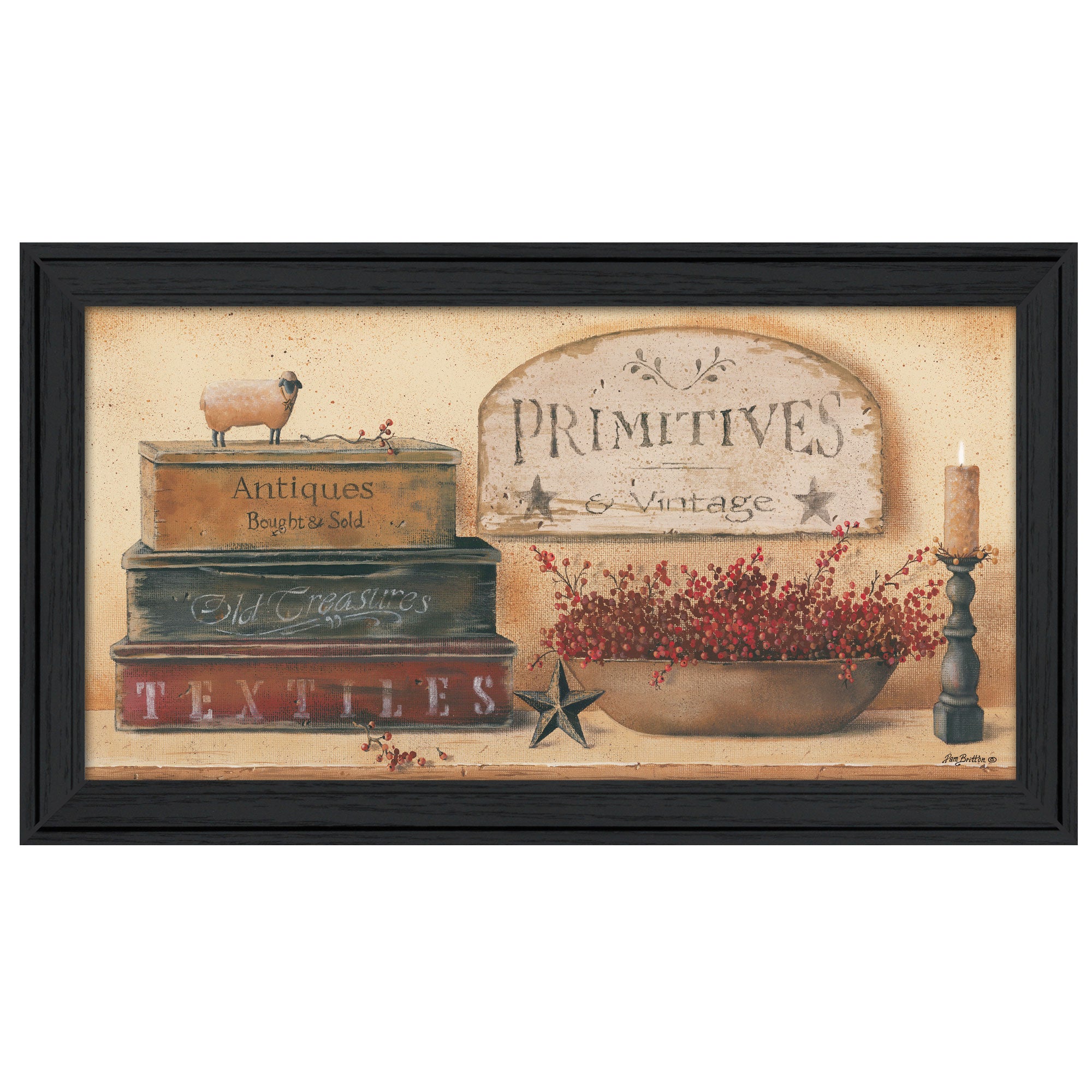 "Primitives & Vintage" By Pam Britton, Ready to Hang Framed Print, Black Frame--1