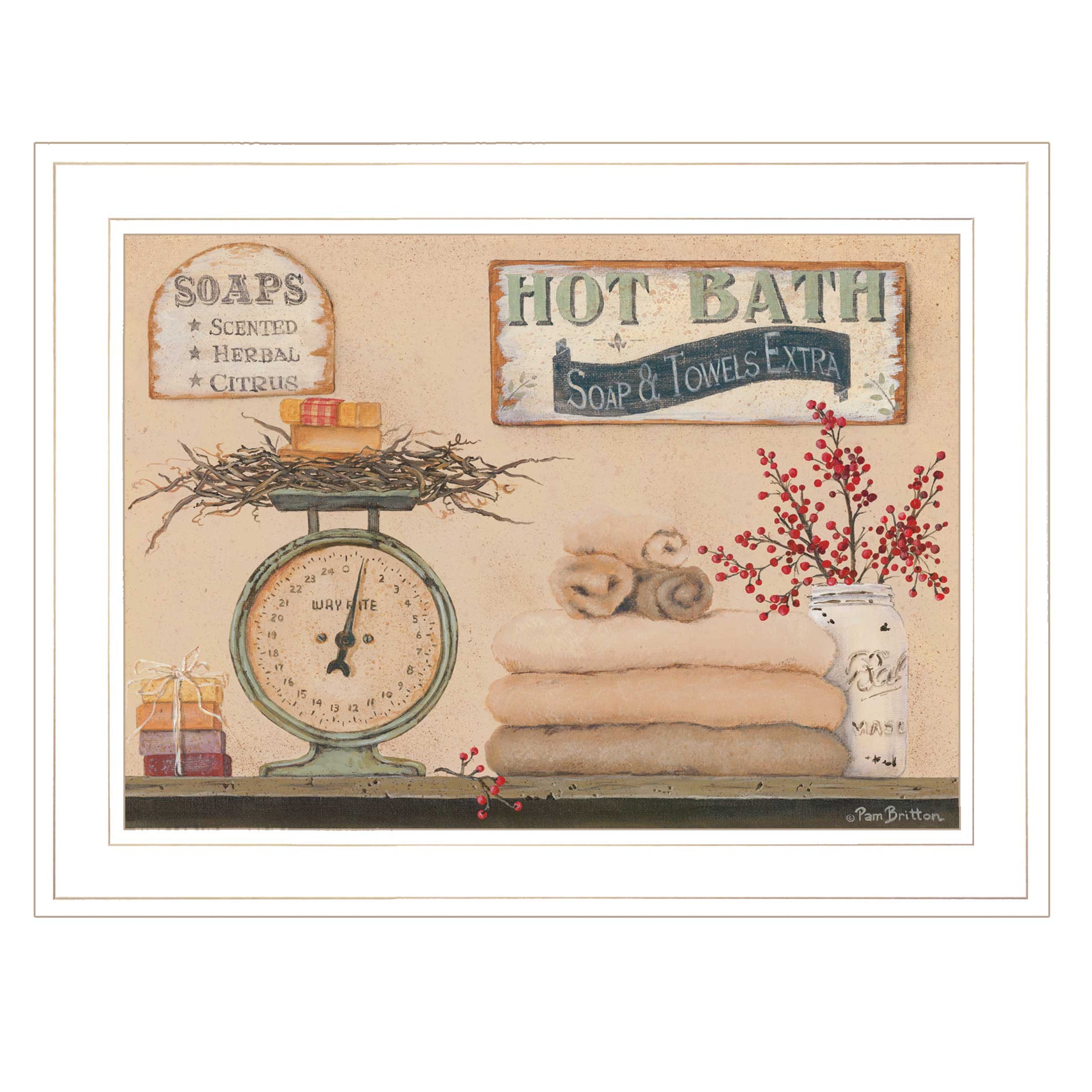 "Hot Bath" By Pam Britton, Ready to Hang Framed Print, White Frame--1