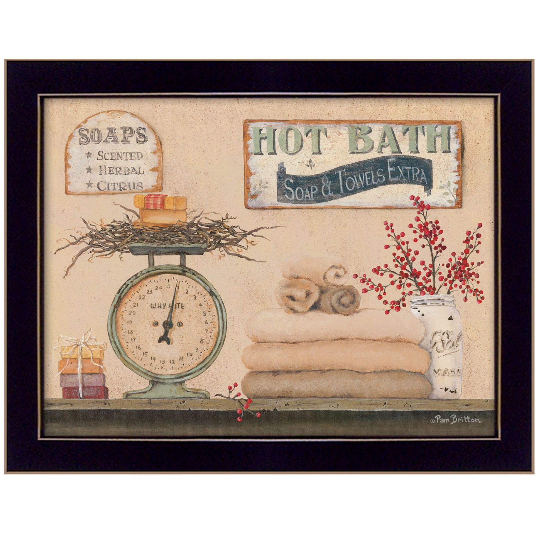 "Hot Bath" By Pam Britton, Printed Wall Art, Ready To Hang Framed Poster, Black Frame--1