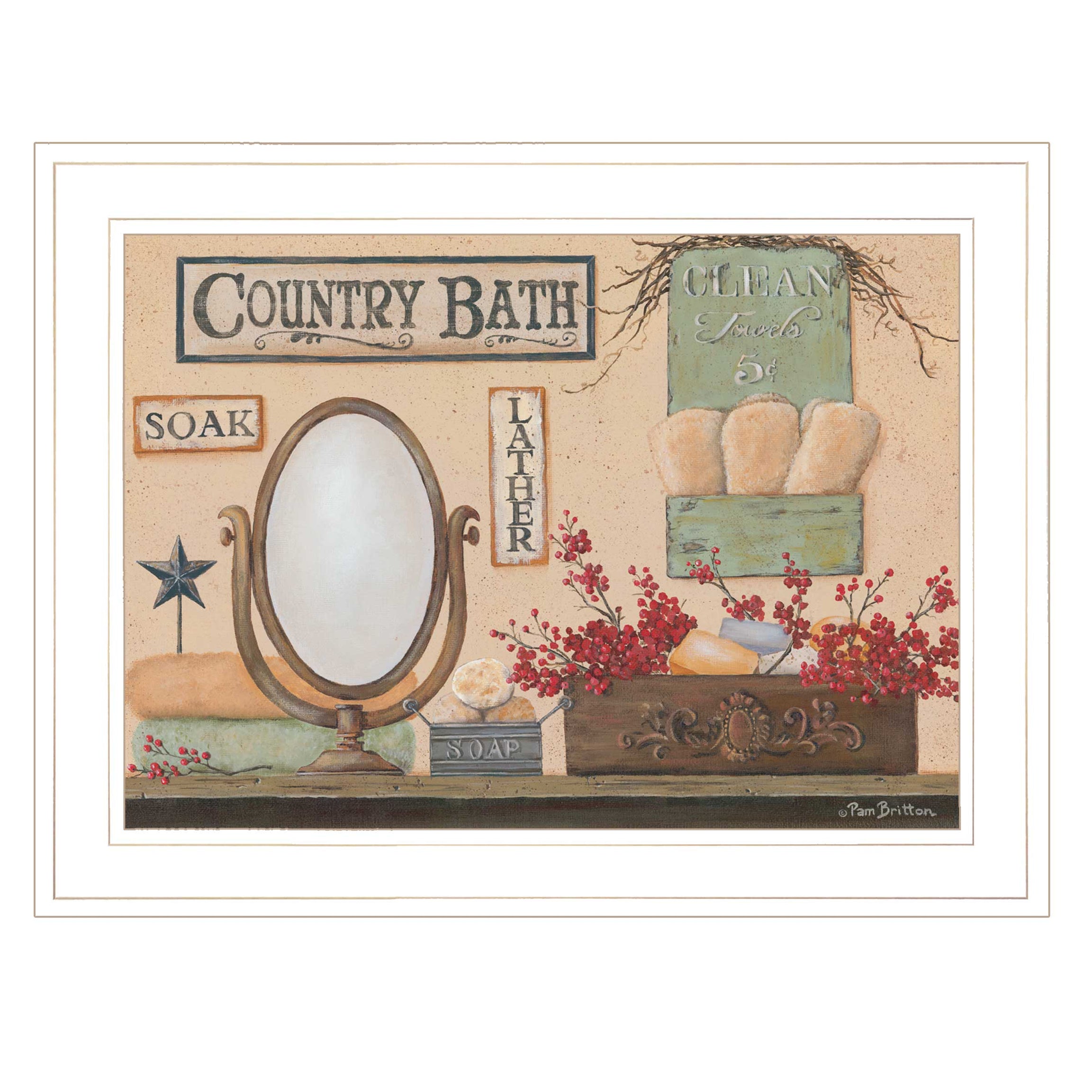 "Country Bath" By Pam Britton, Ready to Hang Framed Print, White Frame--1