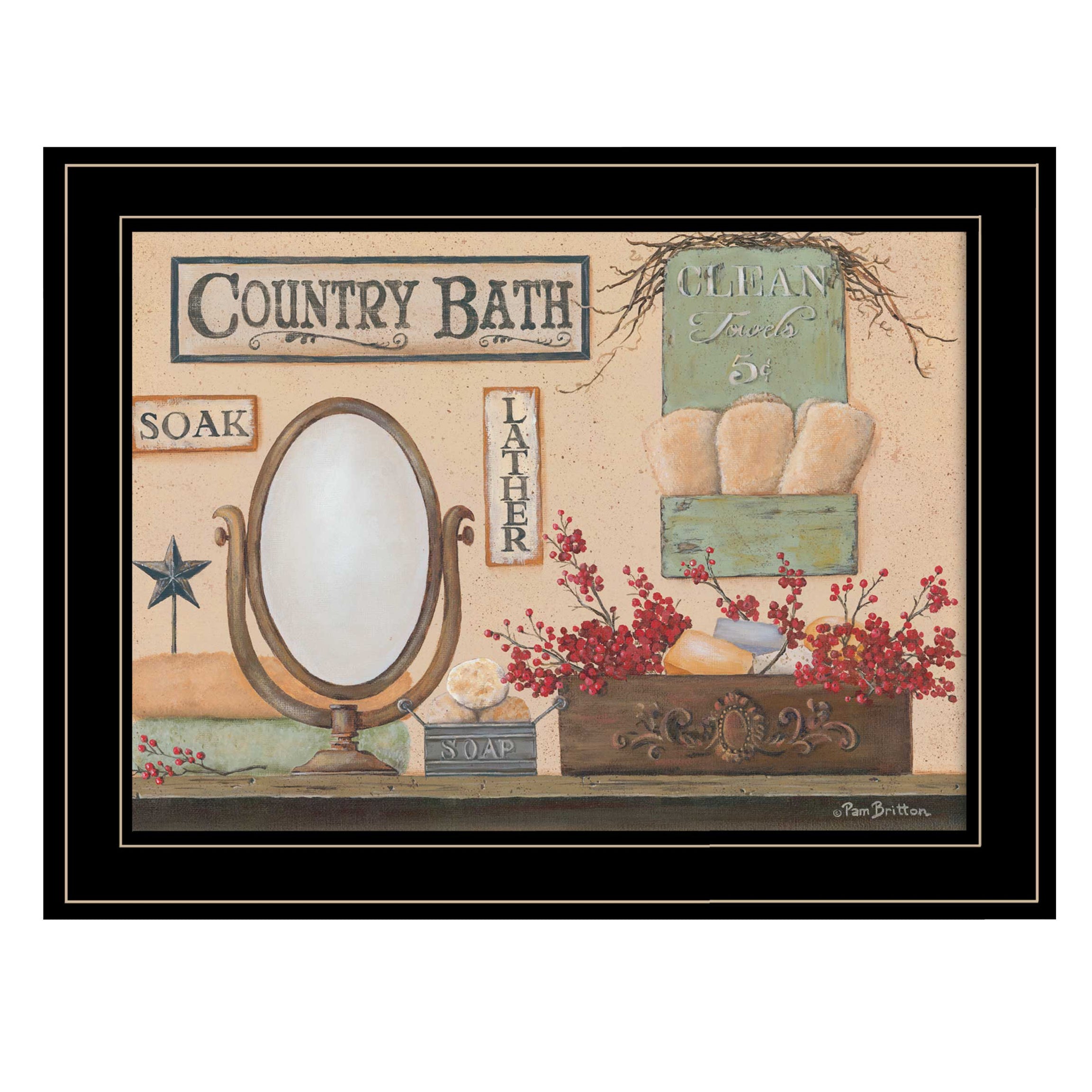 "Country Bath" By Pam Britton, Ready to Hang Framed Print, Black Frame--1