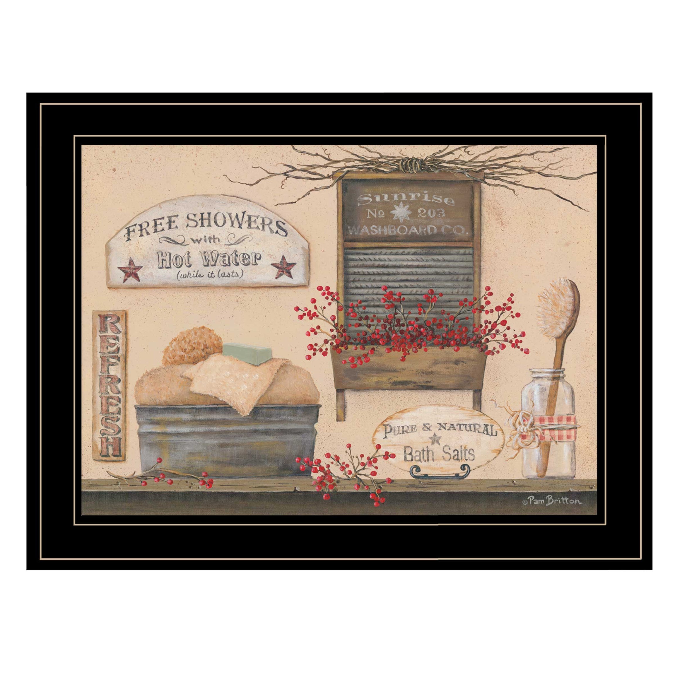 "Free Showers" By Pam Britton, Ready to Hang Framed Print, Black Frame--1