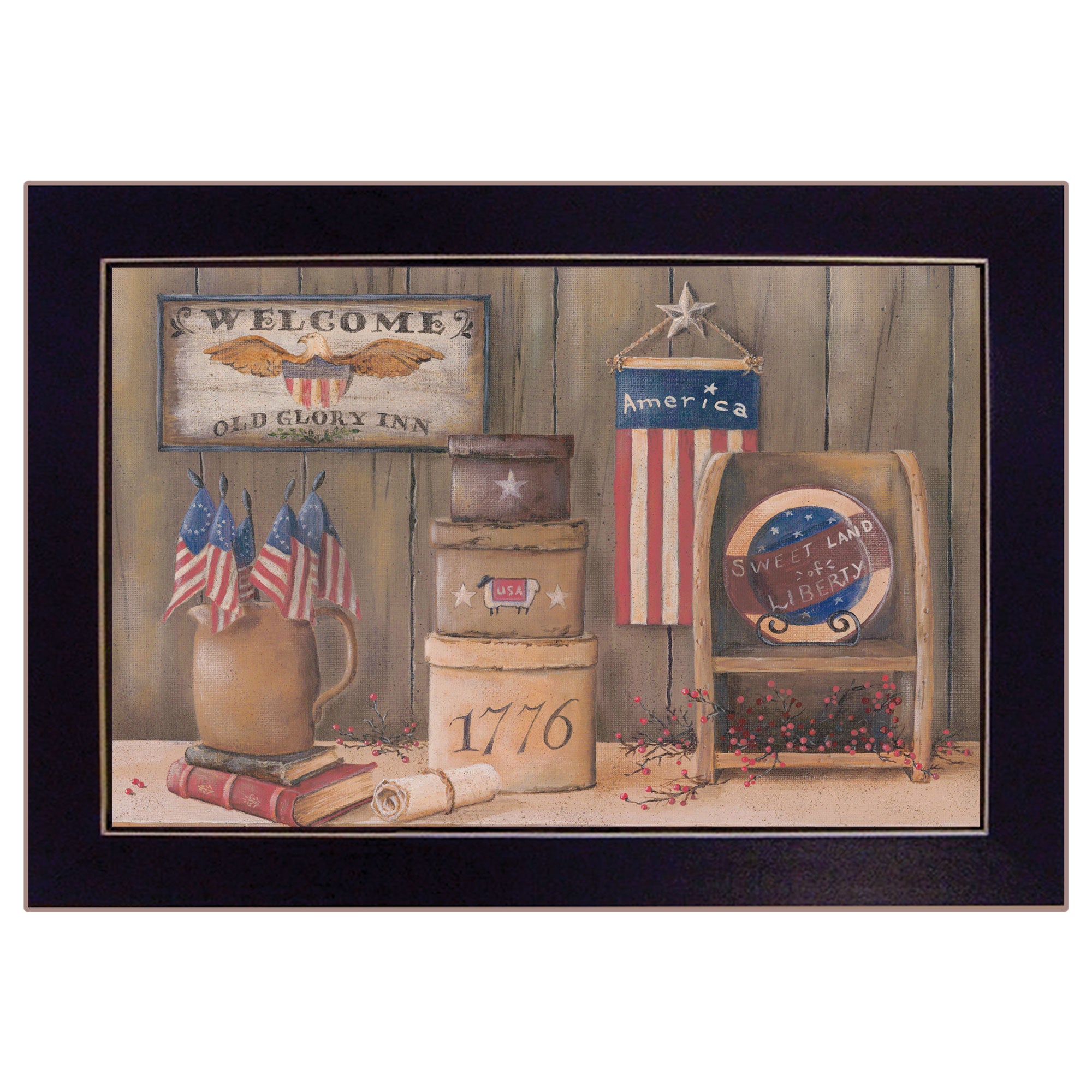 "Sweet Land of Liberty" By Pam Britton, Printed Wall Art, Ready To Hang Framed Poster, Black Frame--1