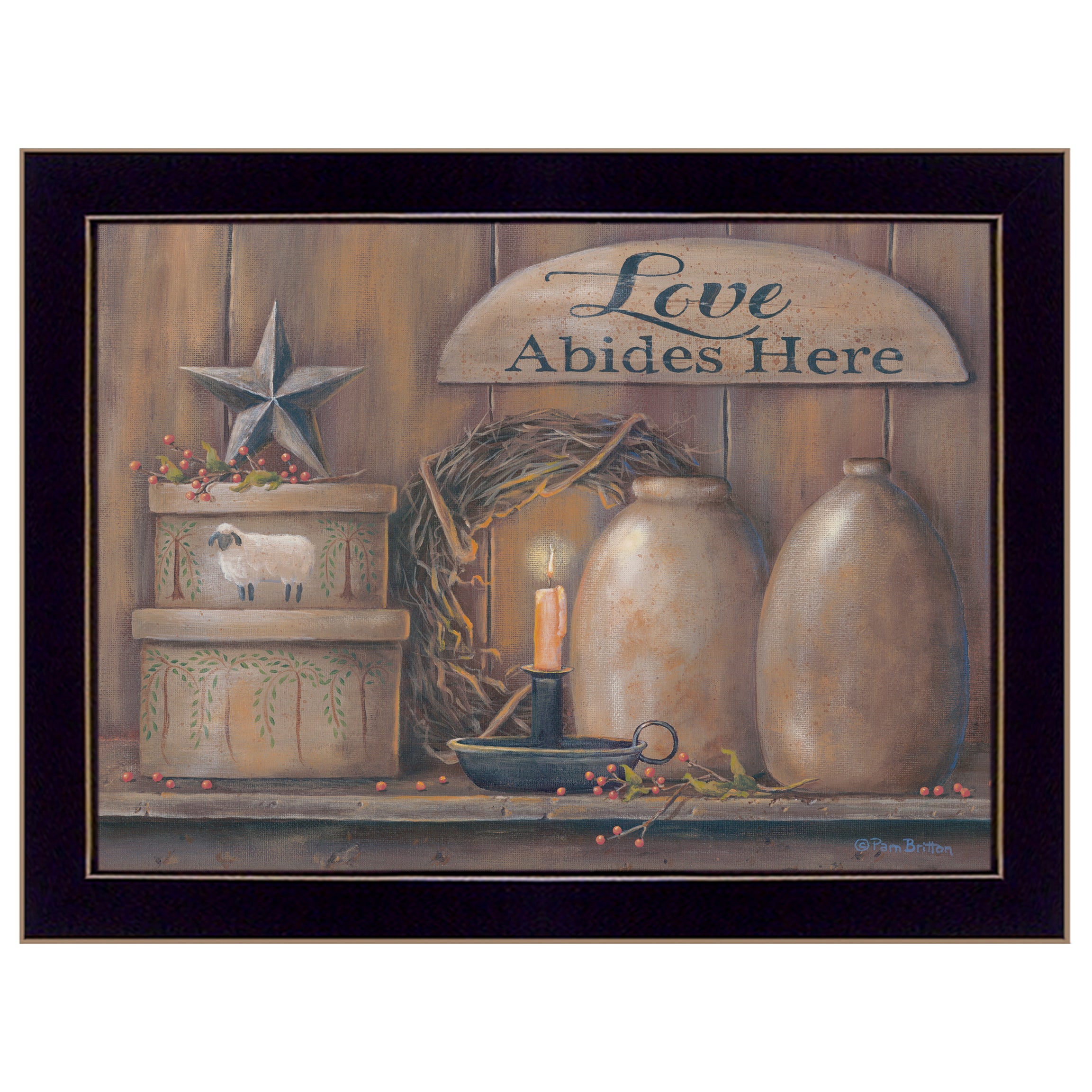 "Love Abides Here Shelf" By Pam Britton, Ready to Hang Framed Print, Black Frame--1