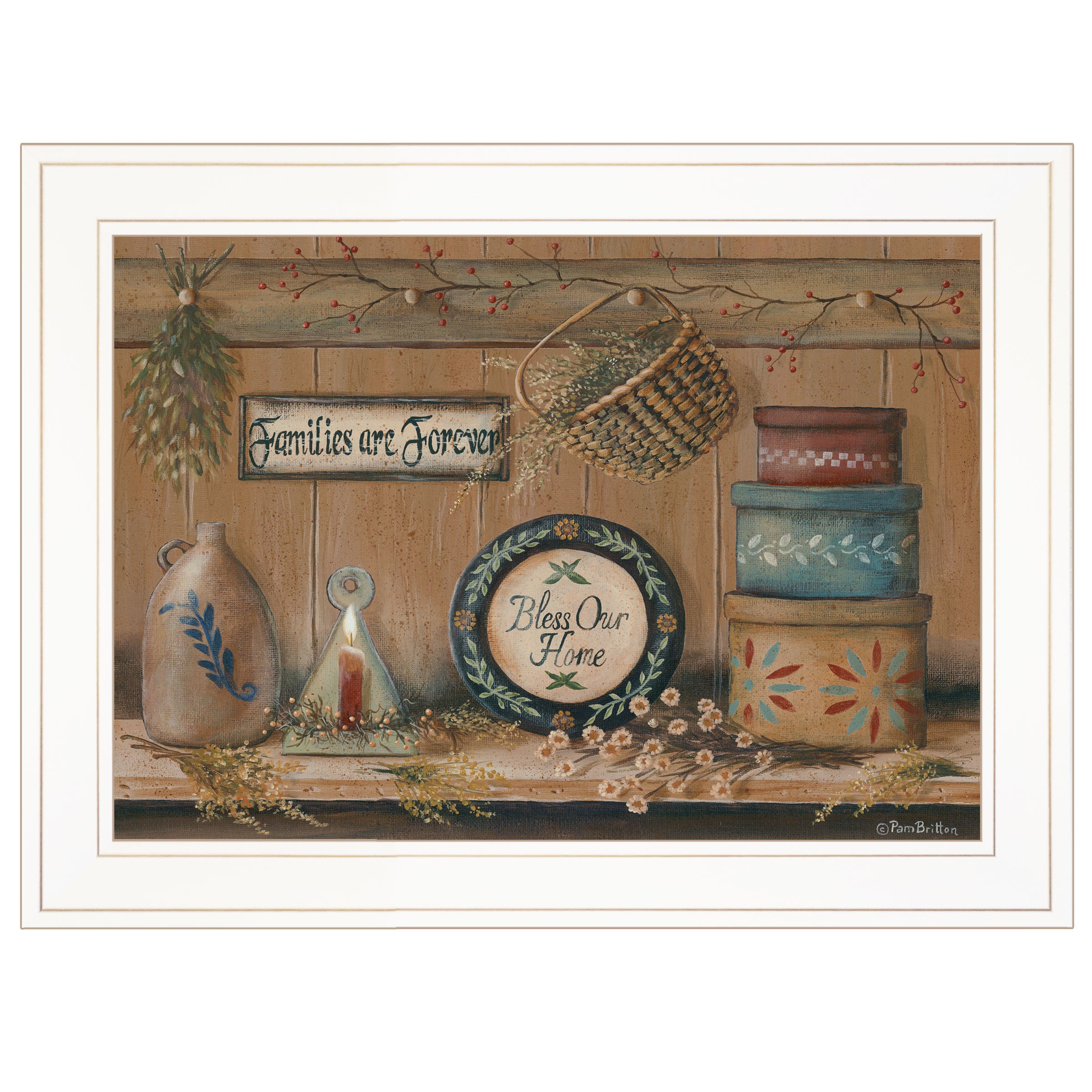 "Treasures on the Shelf II" By Pam Britton, Ready to Hang Framed Print, White Frame--1