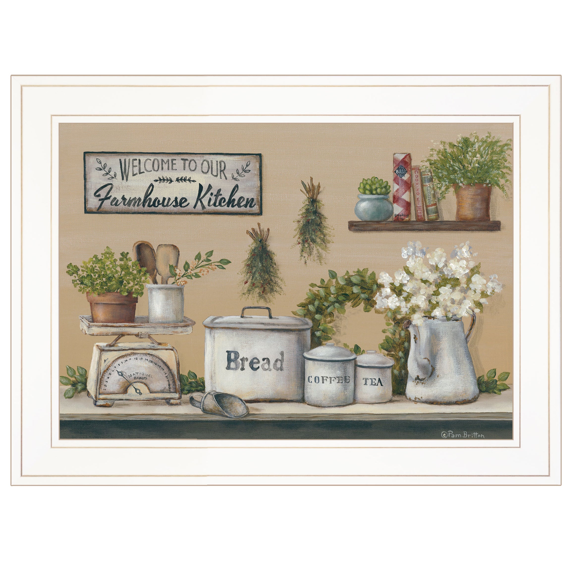 "Garden Farmhouse Kitchen" By Pam Britton, Ready to Hang Framed Print, White Frame--1