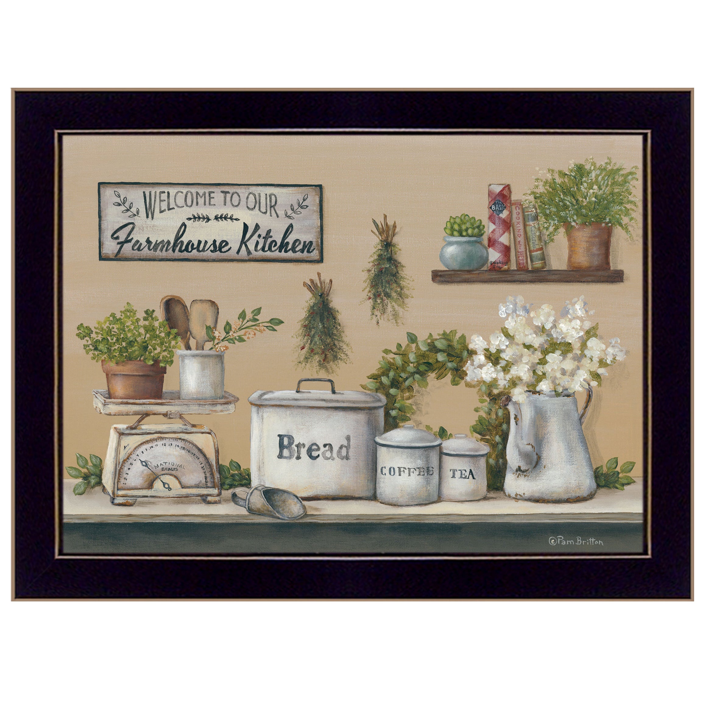 "Garden Farmhouse Kitchen" By Pam Britton, Ready to Hang Framed Print, Black Frame--1