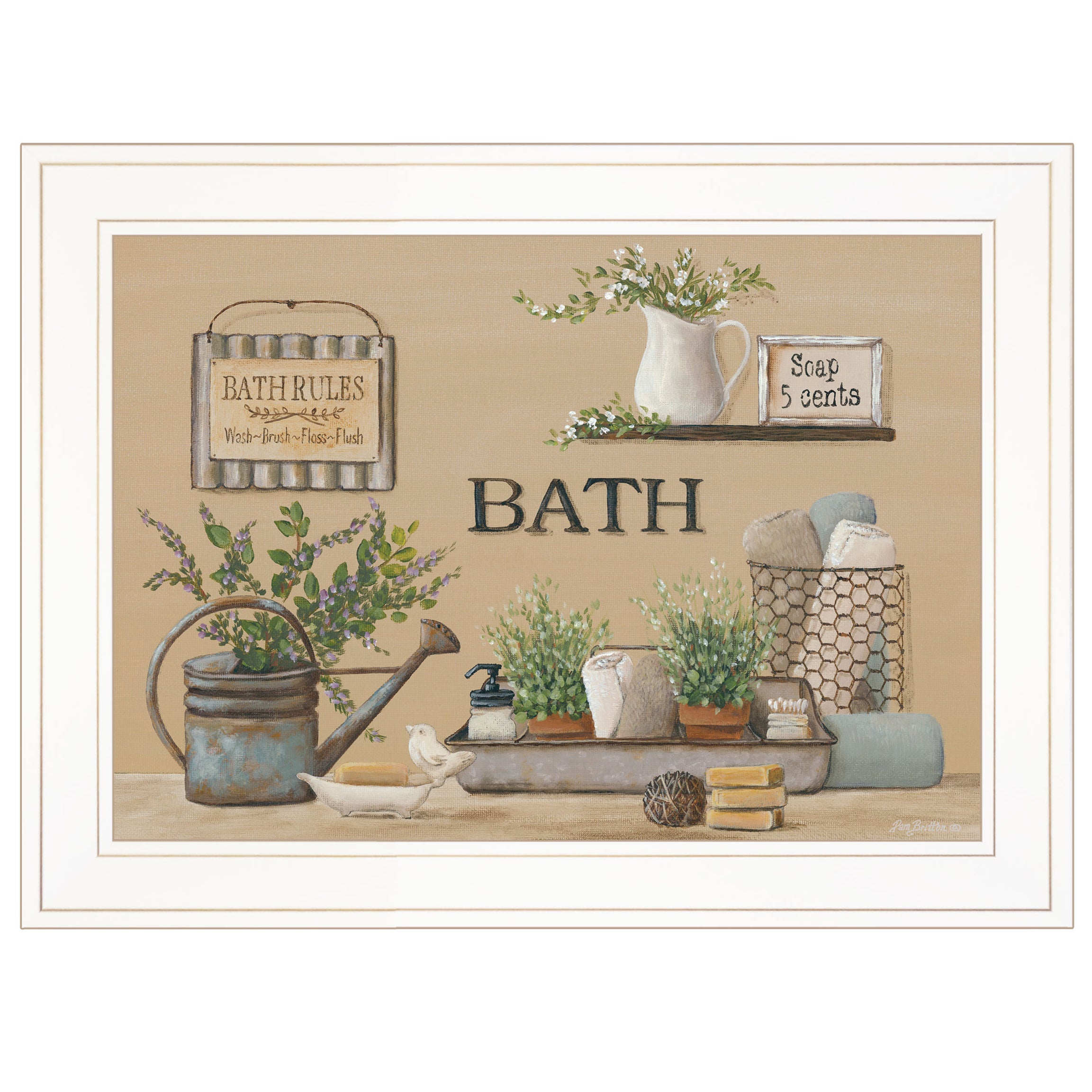 Trendy Decor 4U "Farmhouse Bath II" Framed Wall Art, Modern Home Decor Framed Print for Living Room, Bedroom & Farmhouse Wall Decoration by Pam Britton--1