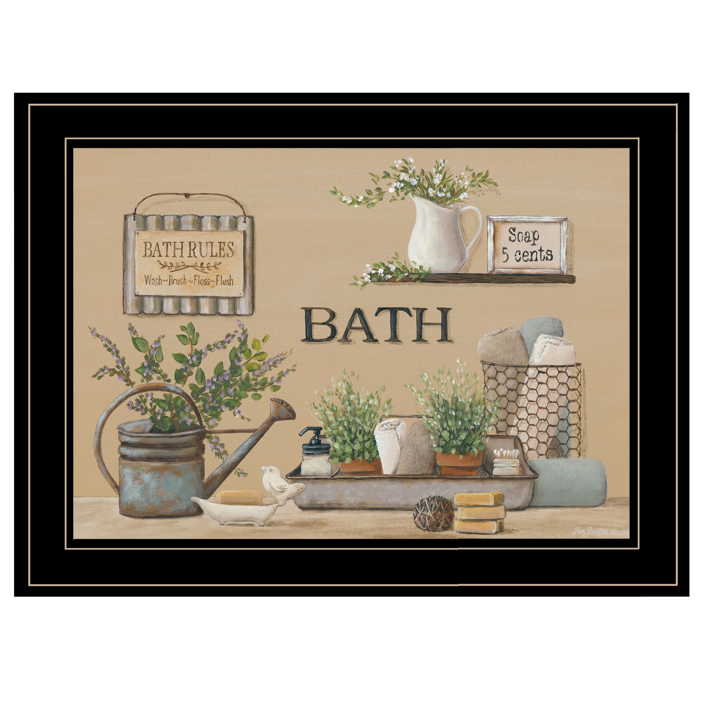 "Farmhouse Bath II" By Pam Britton, Ready to Hang Framed Print, Black Frame--1