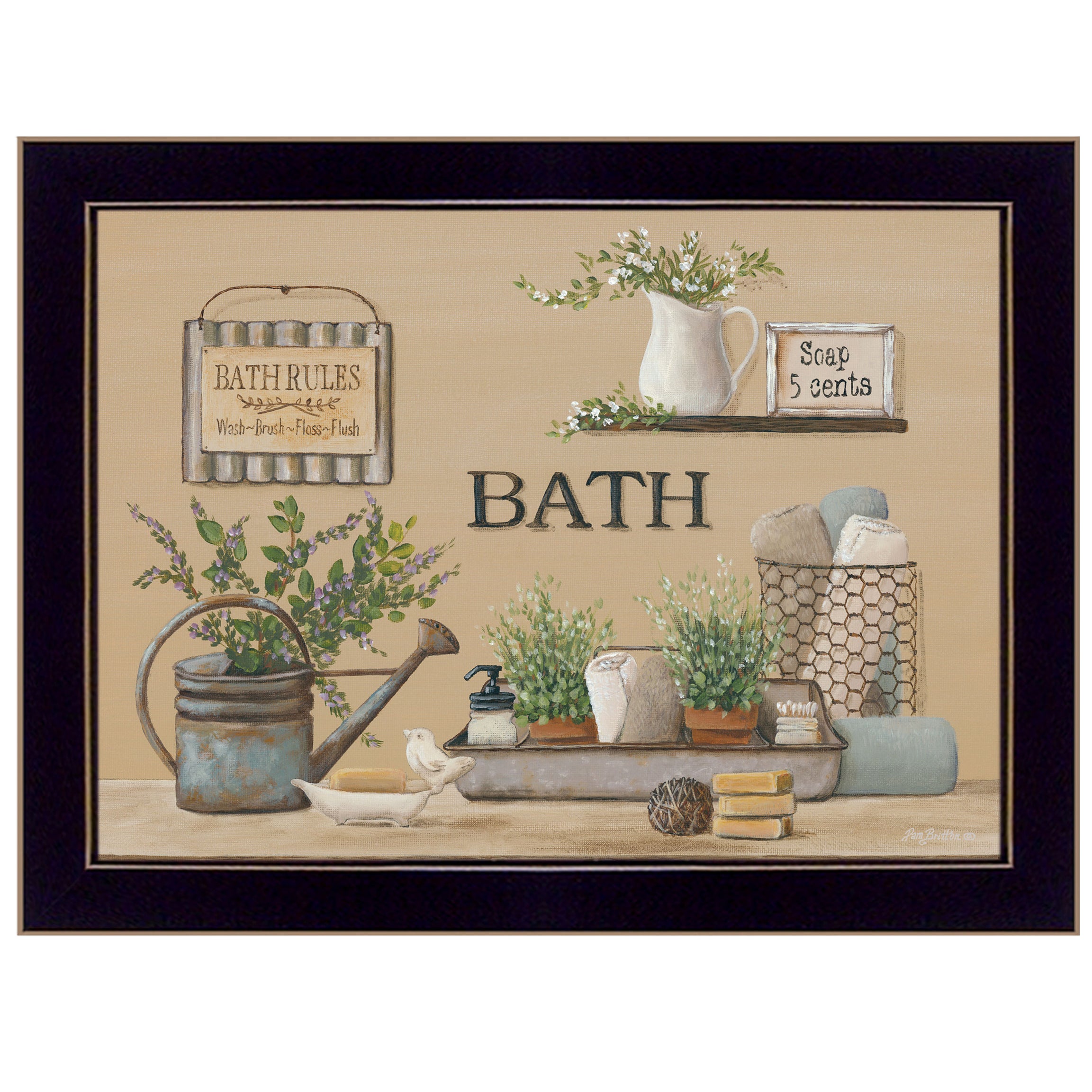 "Farmhouse Bath II" By Pam Britton, Ready to Hang Framed Print, Black Frame--1