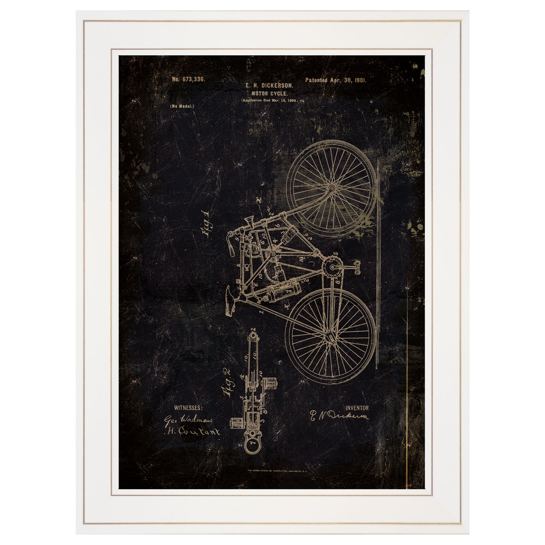 "Motor Bike Patent I" by Cloverfield & Co, Ready to Hang Framed Print, White Frame--1