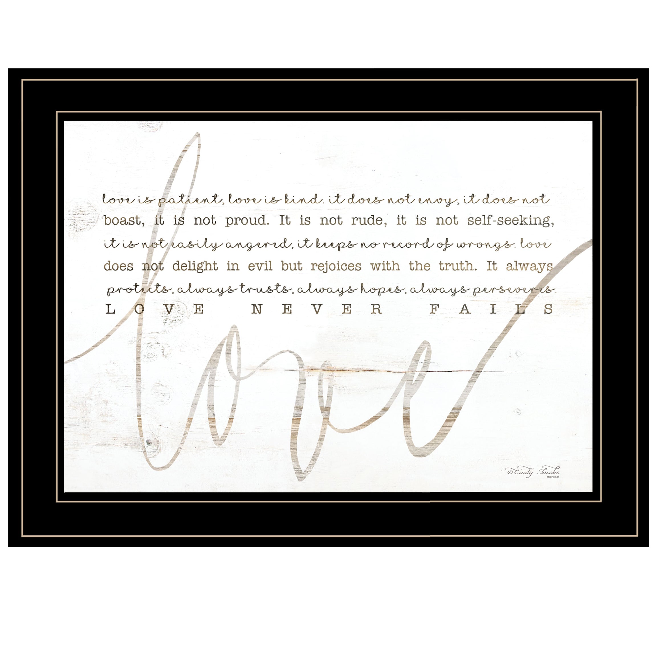 "Love Never Fails" by Cindy Jacobs, Ready to Hang Framed Print, Black Frame--1