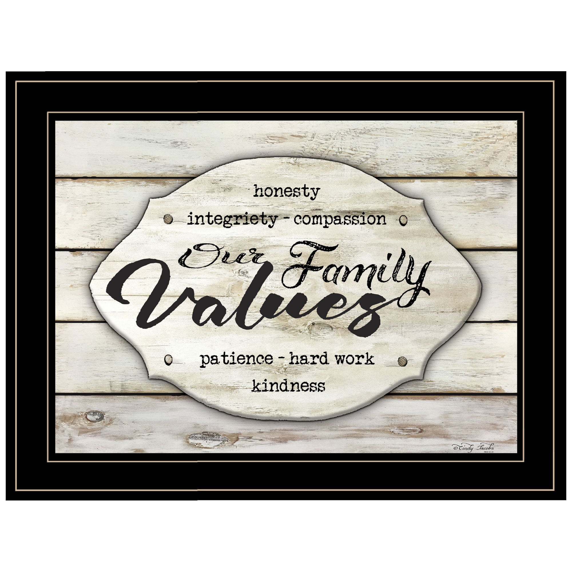 "Our Family Values" by Cindy Jacobs, Ready to Hang Framed Print, Black Frame--1