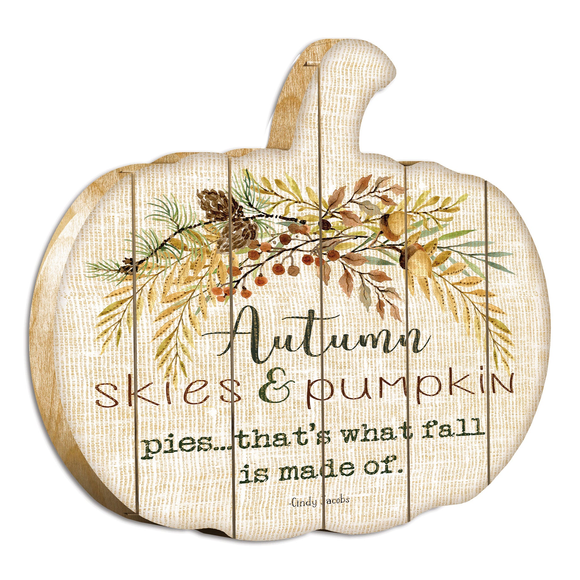 "Autumn Skies" By Artisan Cindy Jacobs Printed on Wooden Pumpkin Wall Art--1