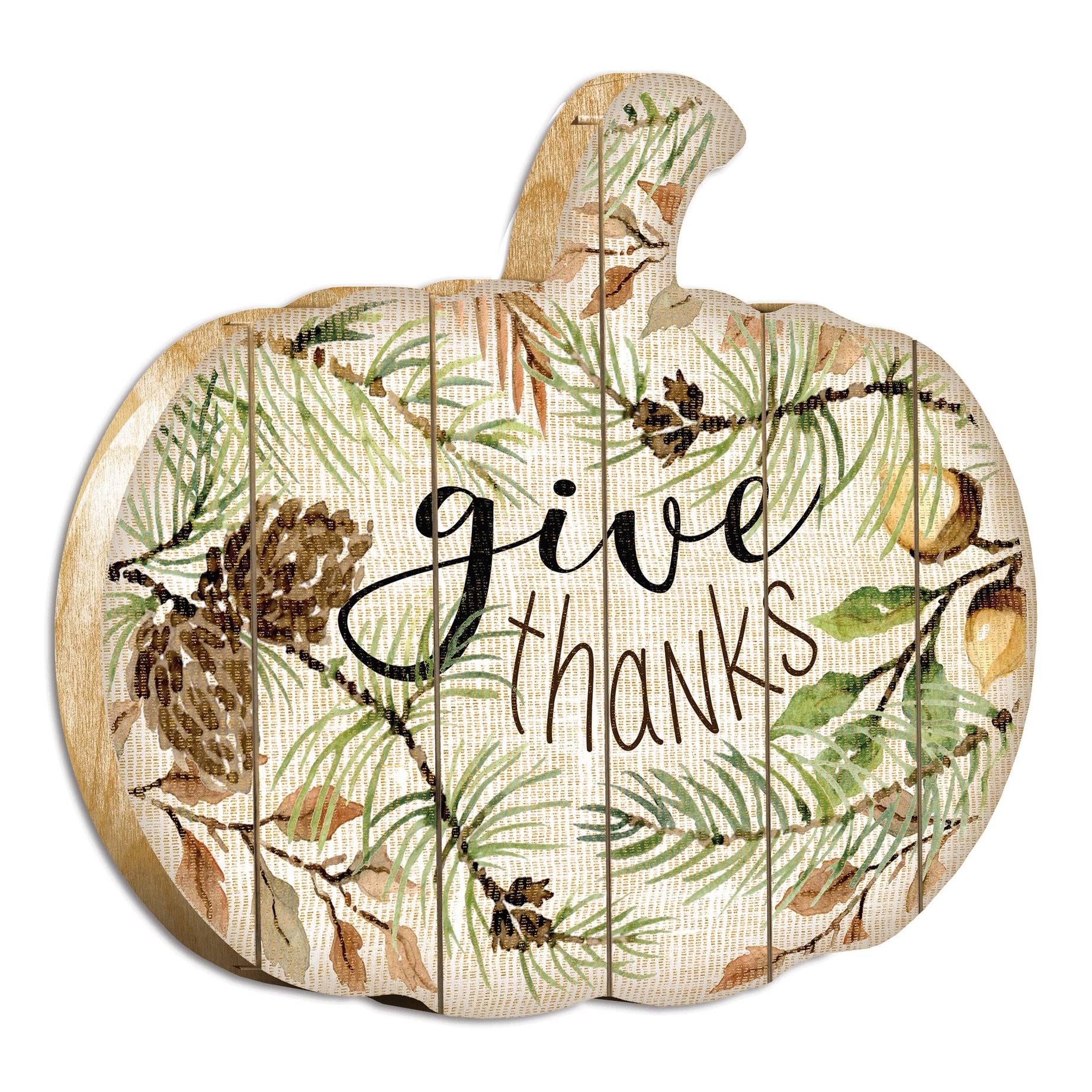 "Give Thanks" By Artisan Cindy Jacobs Printed on Wooden Pumpkin Wall Art--1