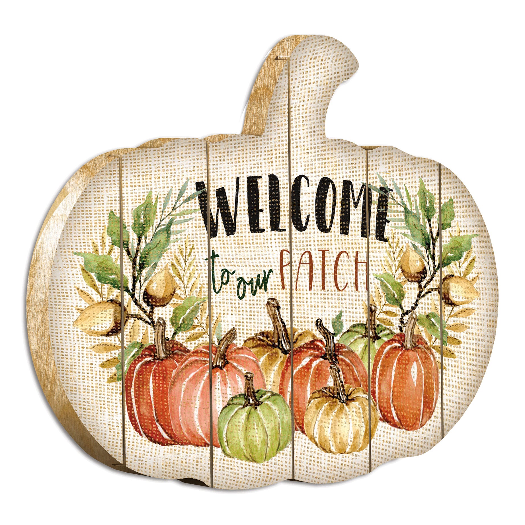 "Welcome Pumpkin" By Artisan Cindy Jacobs Printed on Wooden Pumpkin Wall Art--1