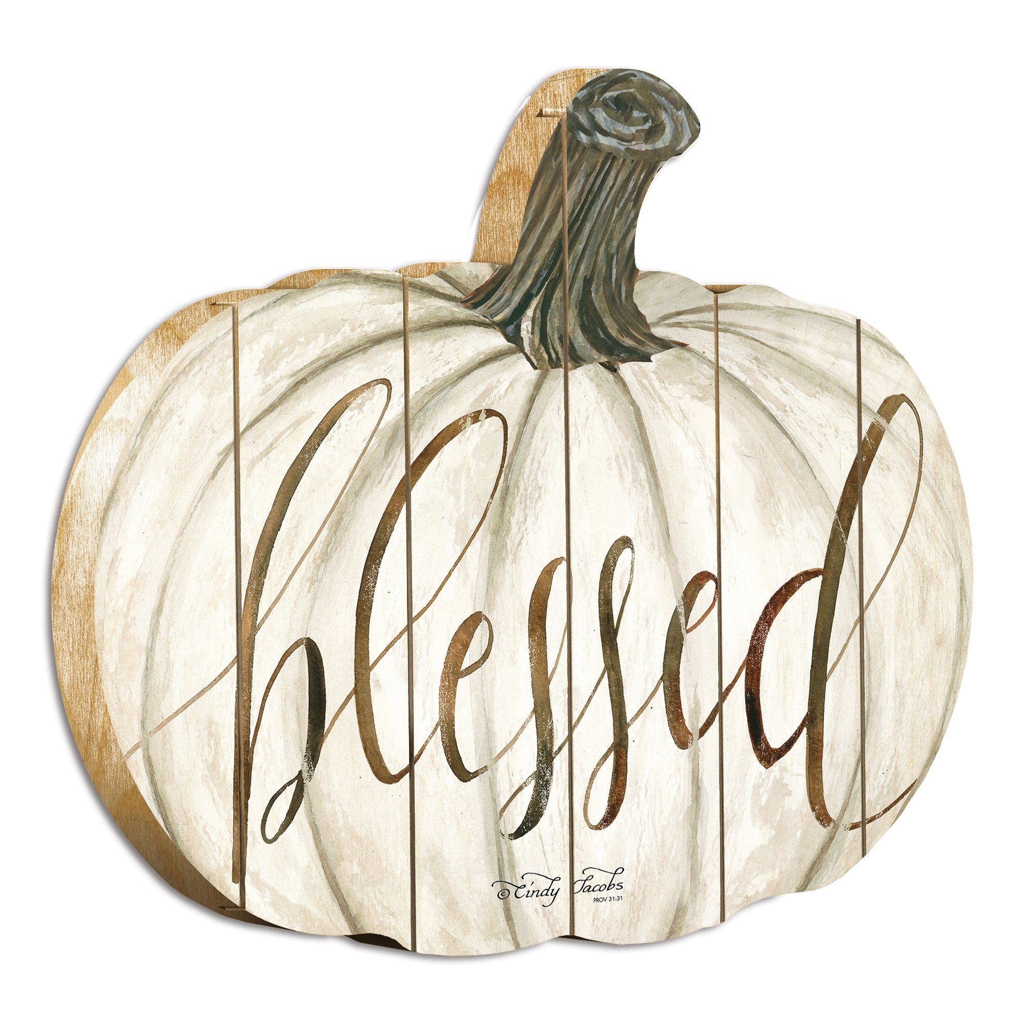 "Blessed" By Artisan Cindy Jacobs Printed on Wooden Pumpkin Wall Art--1