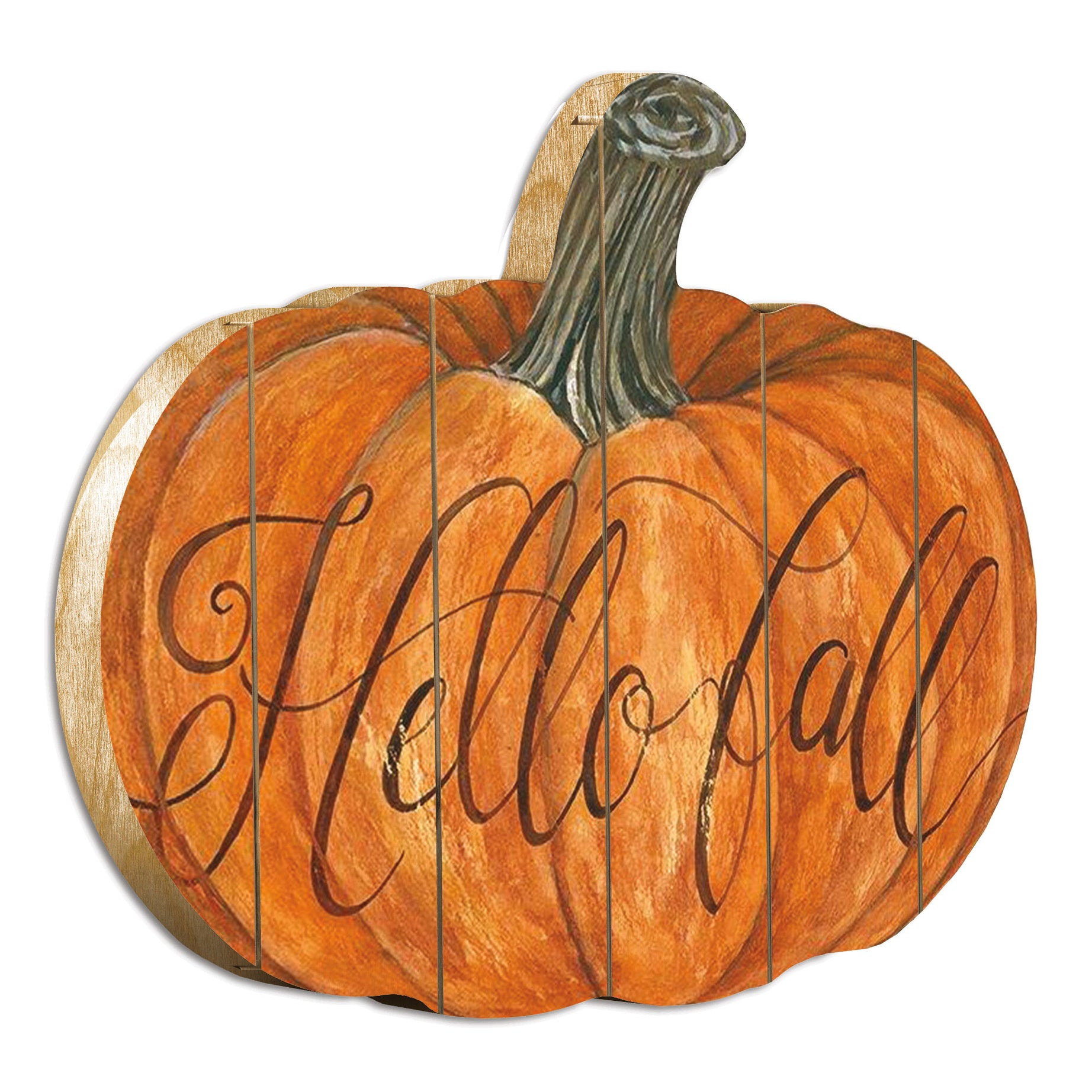 "Hello Fall" By Artisan Cindy Jacobs Printed on Wooden Pumpkin Wall Art--1