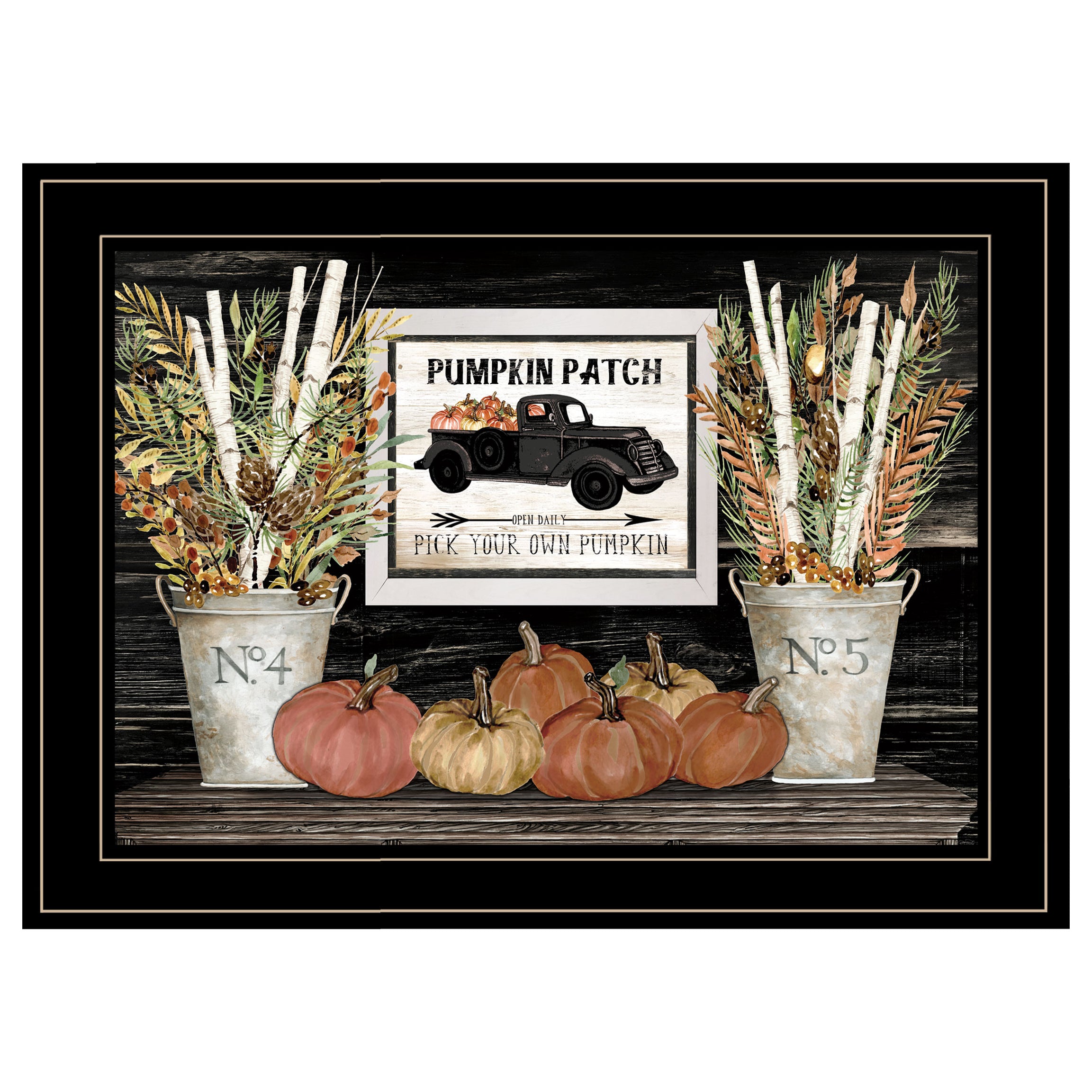 "Pumpkin Patch Still Life" By Cindy Jacobs, Ready to Hang Framed Print, Black Frame--1