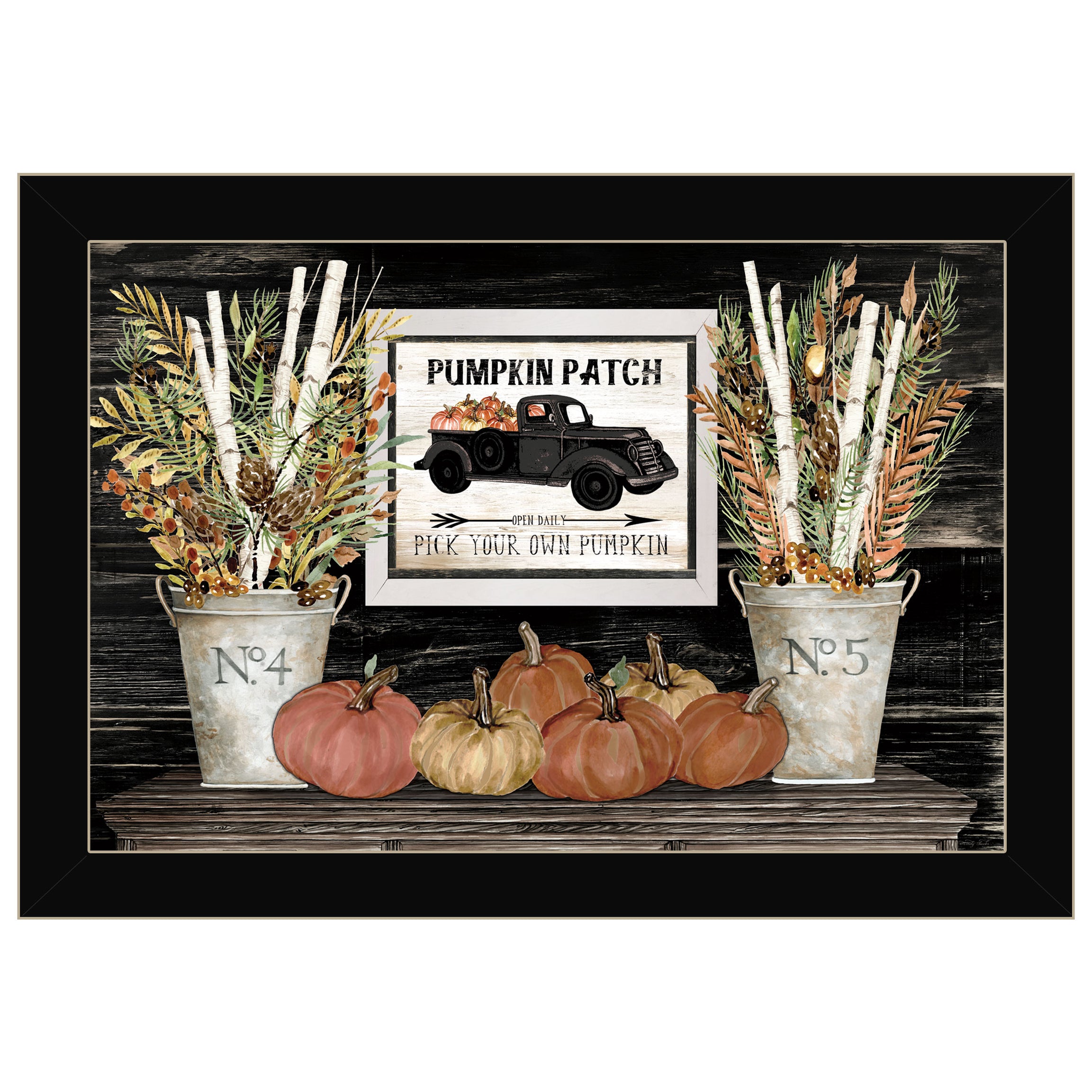 "Pumpkin Patch Still Life" By Cindy Jacobs, Ready to Hang Framed Print, Black Frame--1