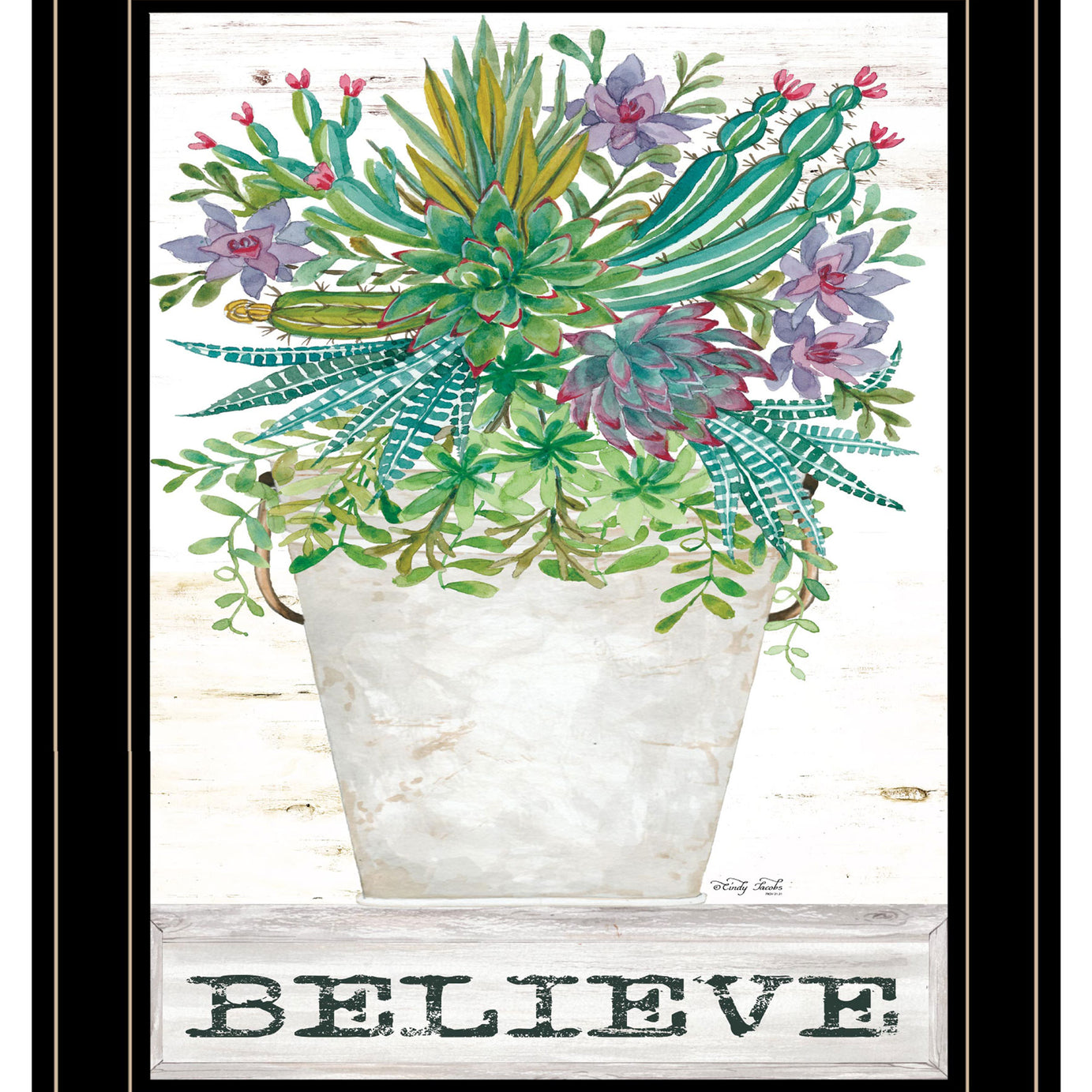 "Believe Succulents" by Cindy Jacobs, Ready to Hang Framed Print, Black Frame--1