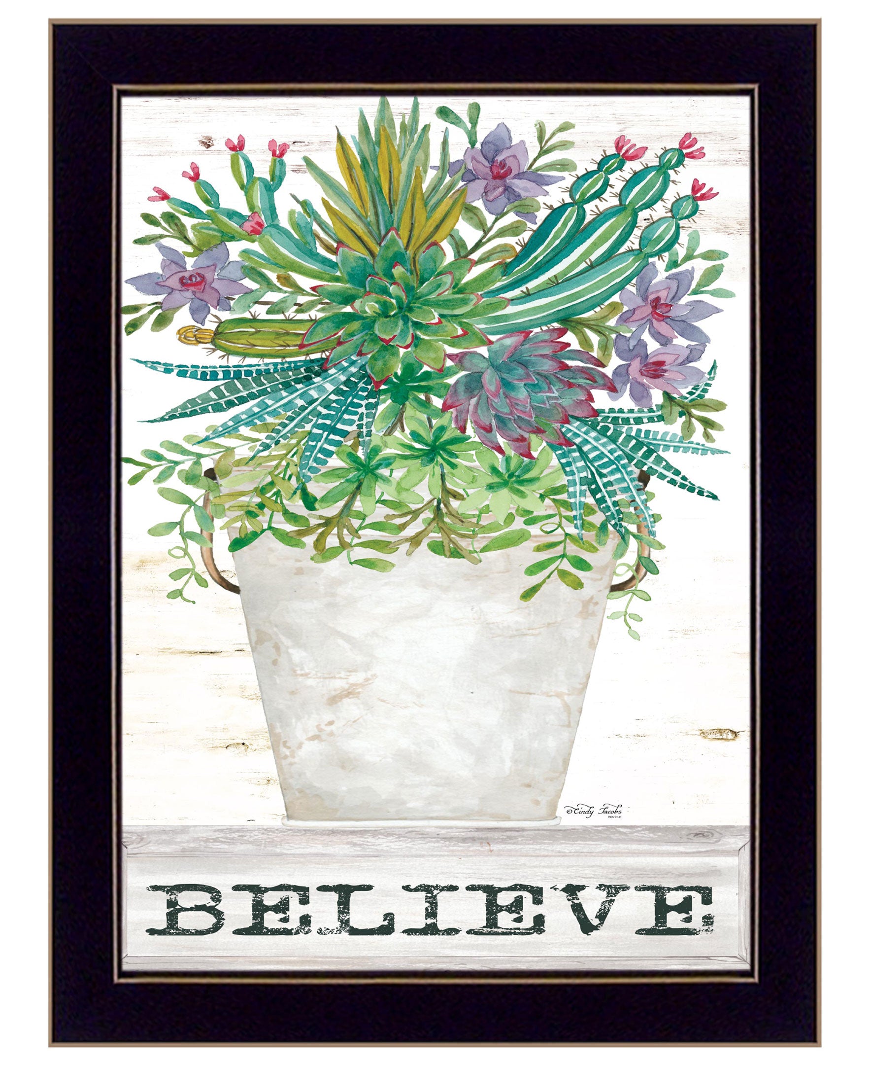 "Believe Succulents" by Cindy Jacobs, Ready to Hang Framed Print, Black Frame--1