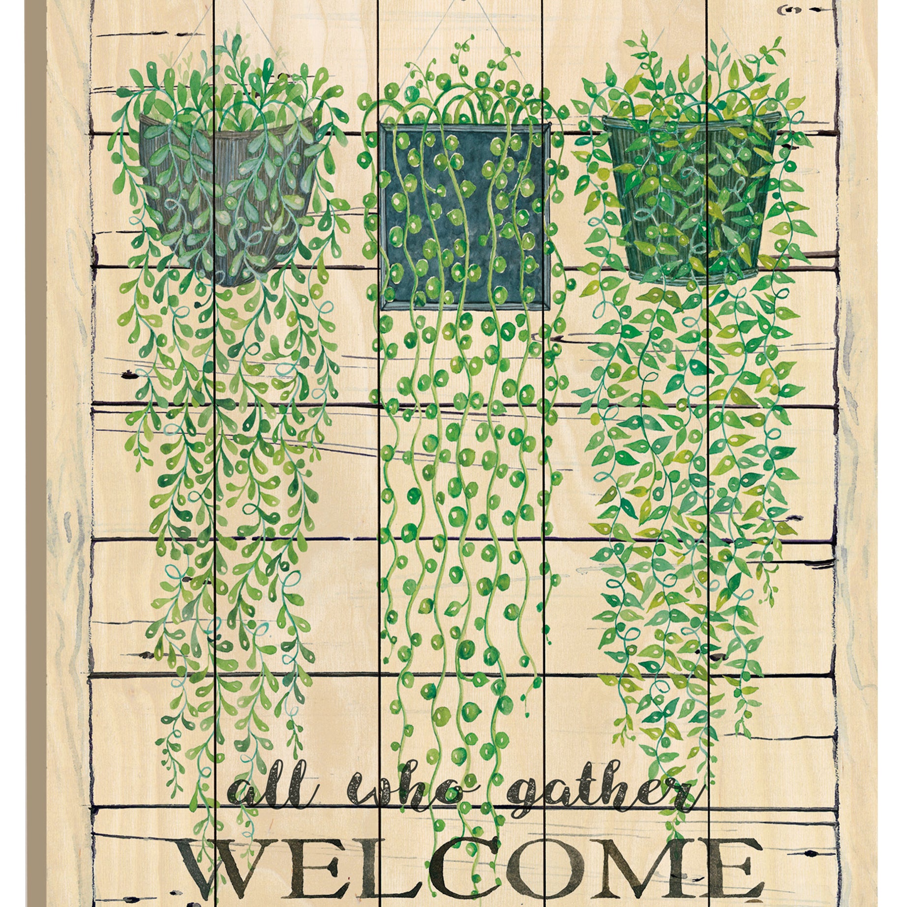 "Ivy Welcome" By Artisan Cindy Jacobs, Printed on Wooden Picket Fence Wall Art--1